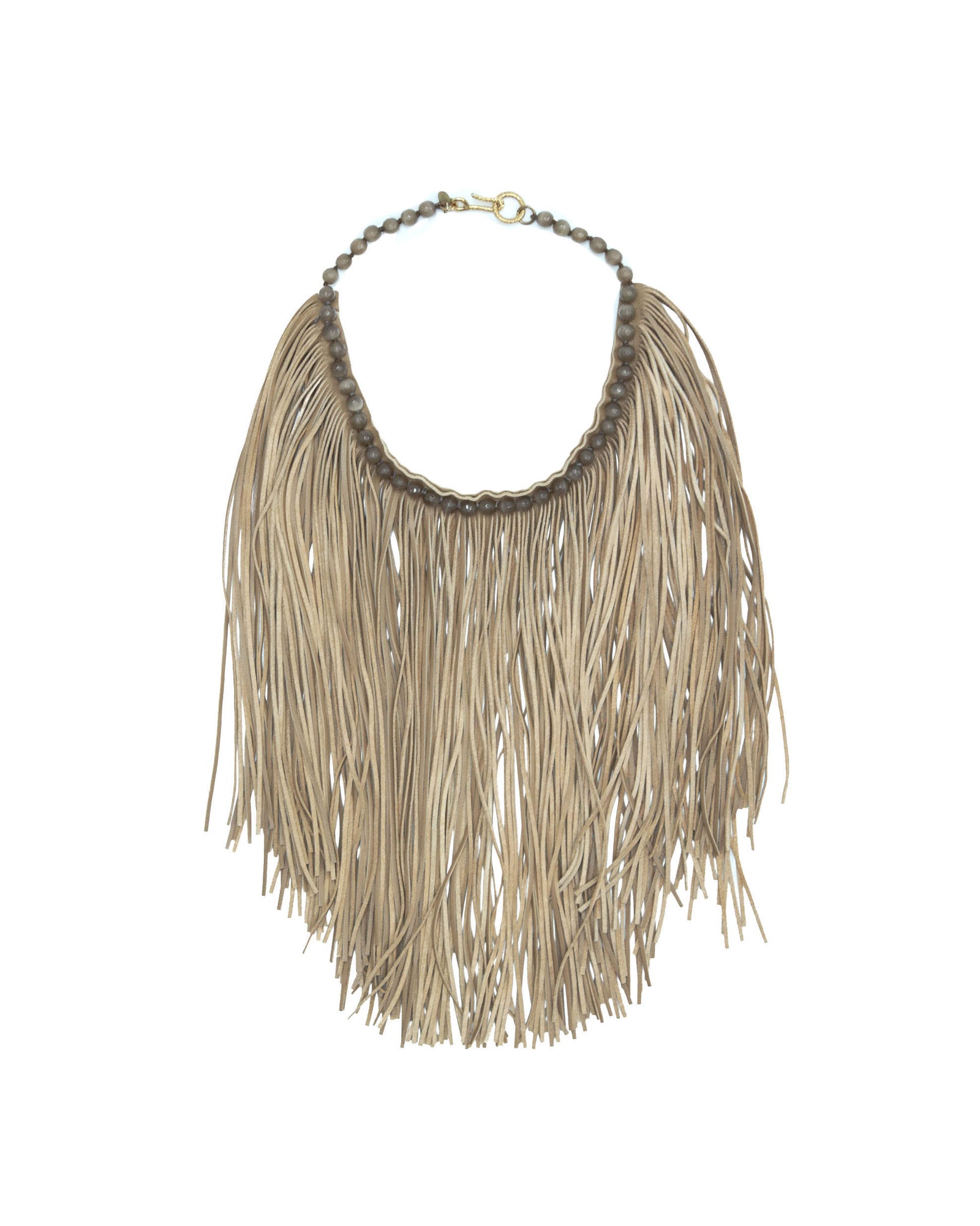 tan leather fringe necklace