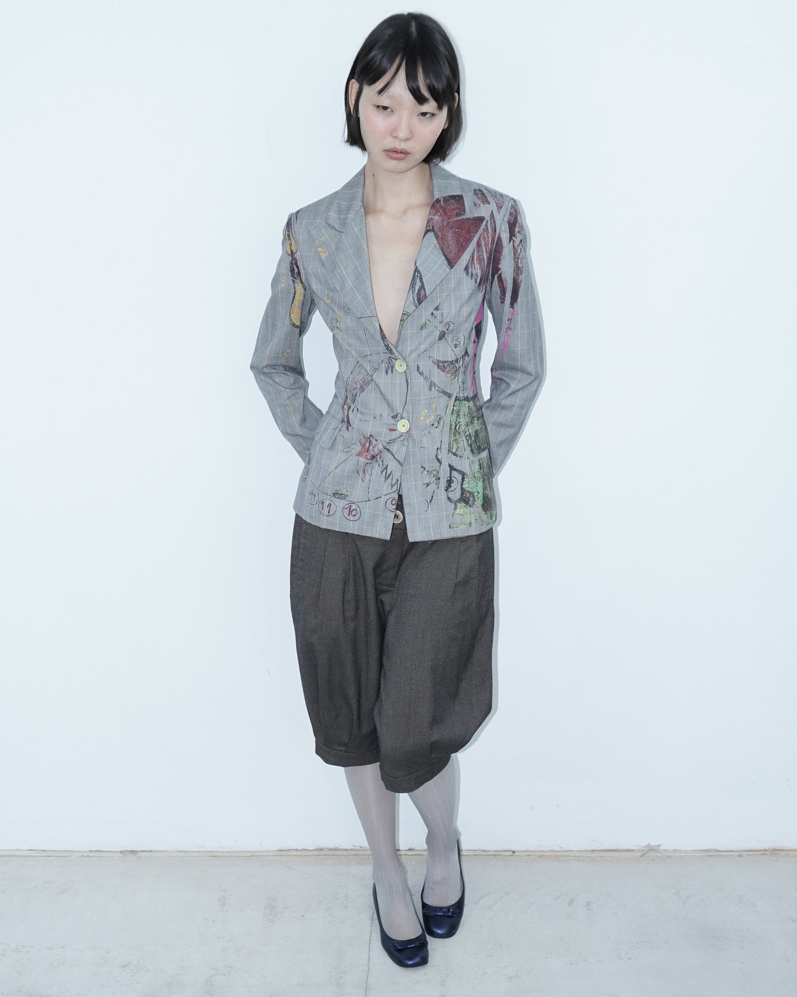 tartan blazer with dolls print