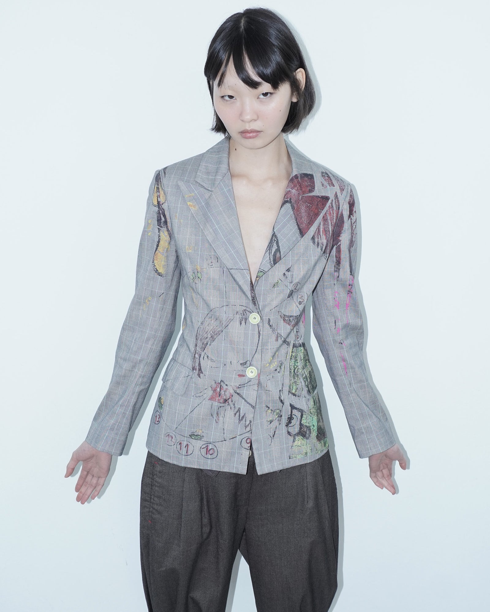 tartan blazer with dolls print