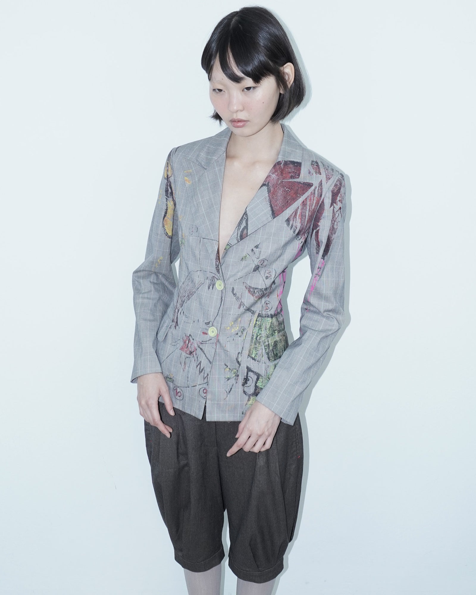 tartan blazer with dolls print