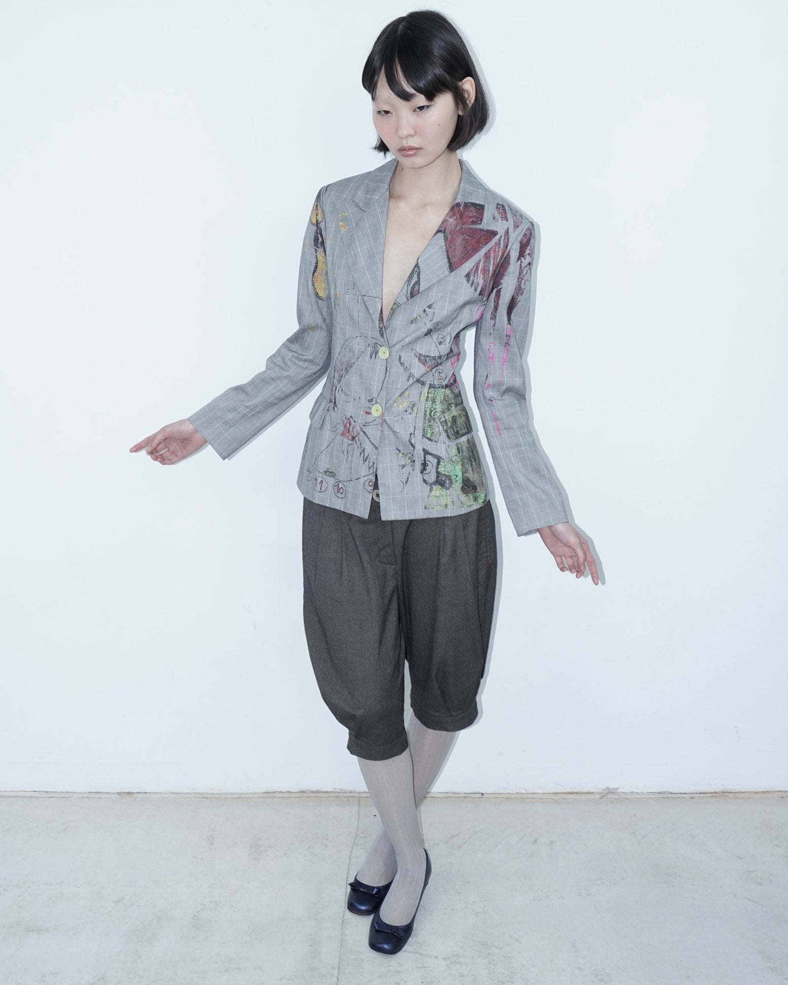 tartan blazer with dolls print