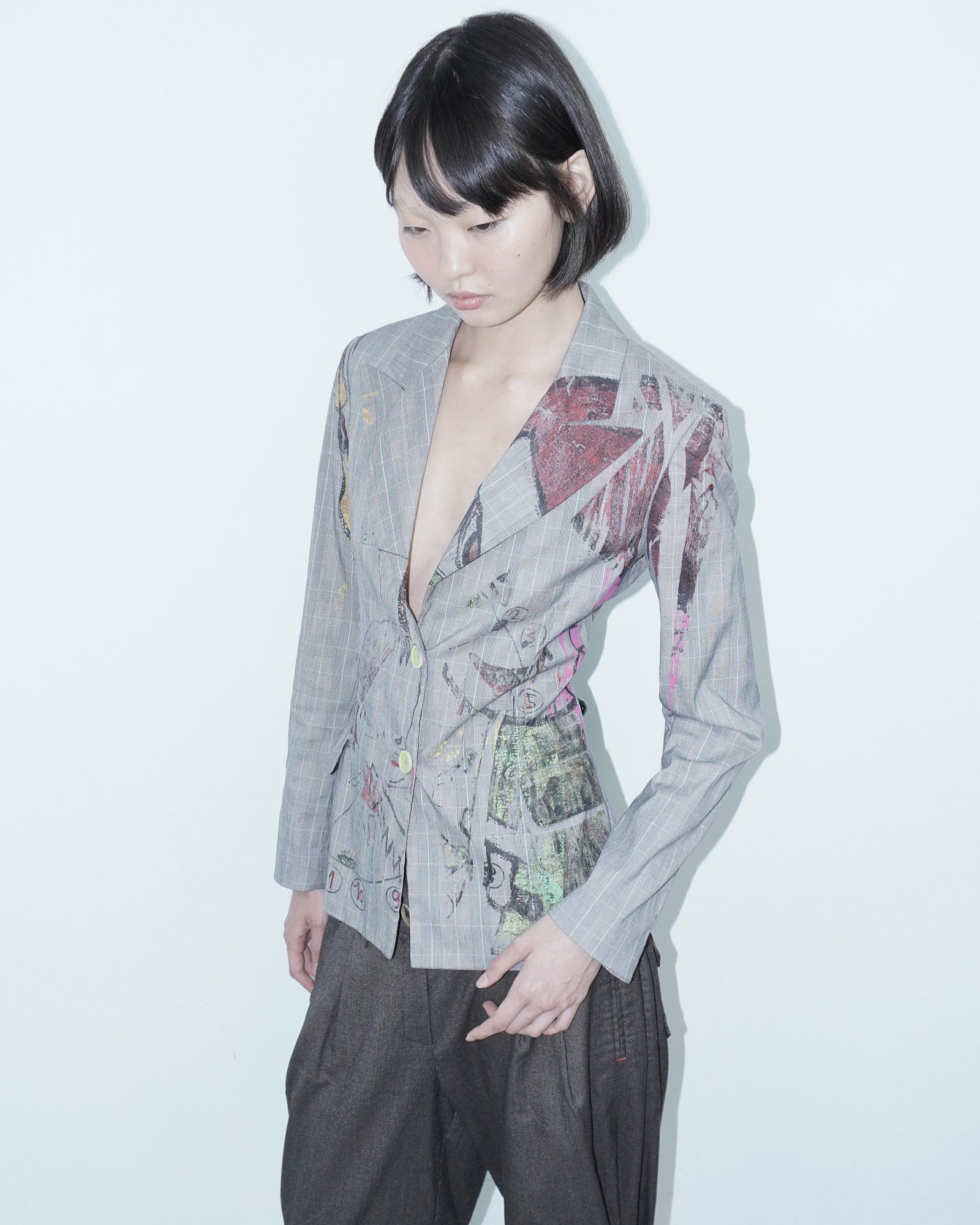 tartan blazer with dolls print