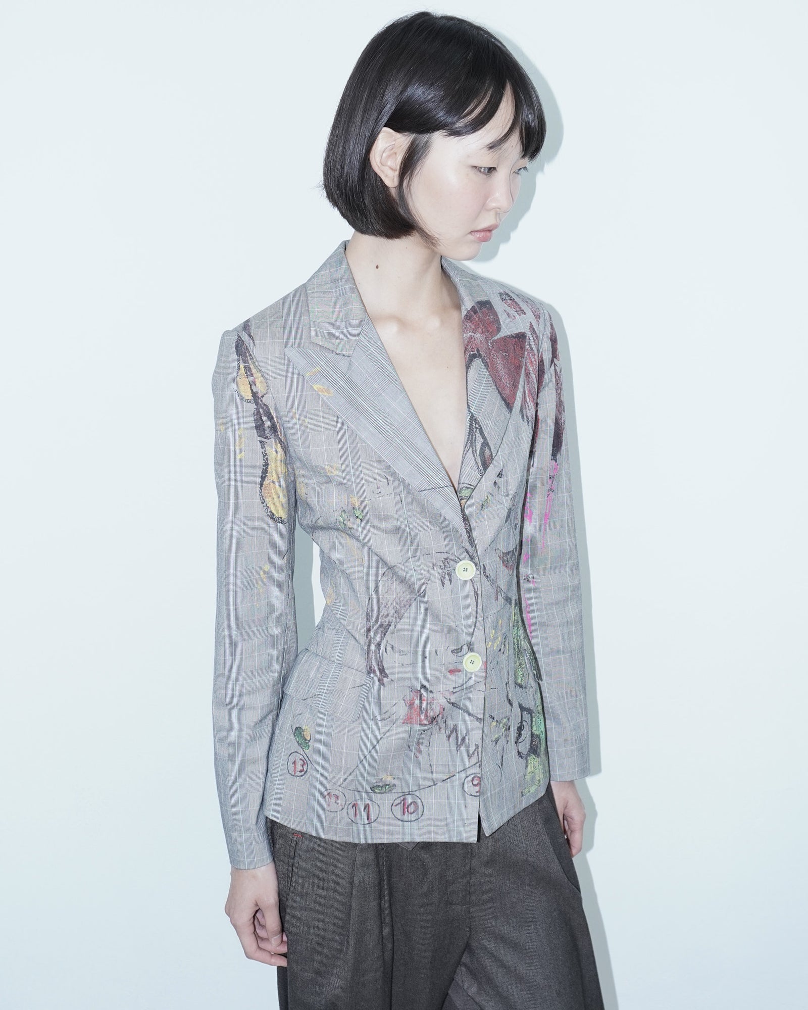 tartan blazer with dolls print