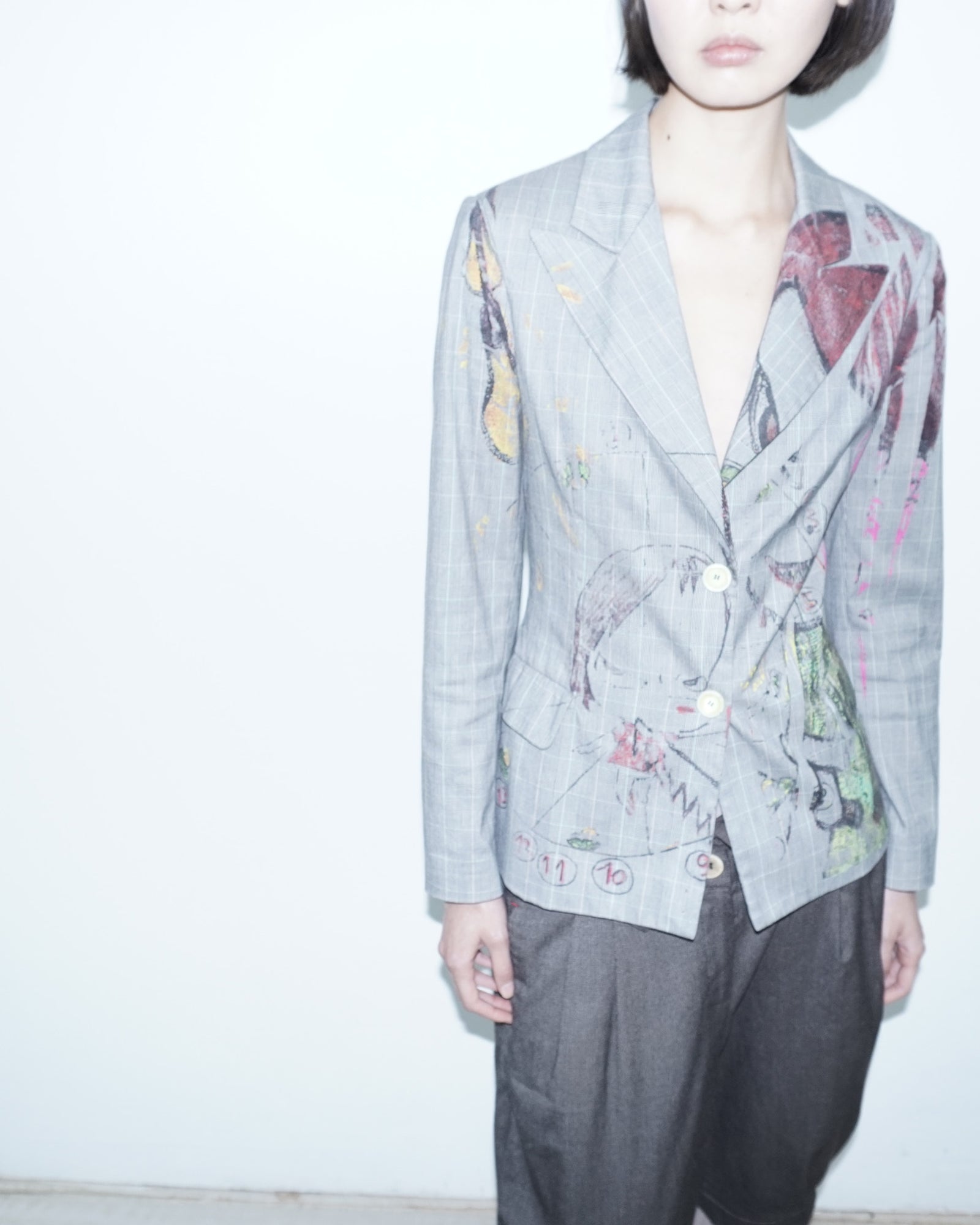 tartan blazer with dolls print