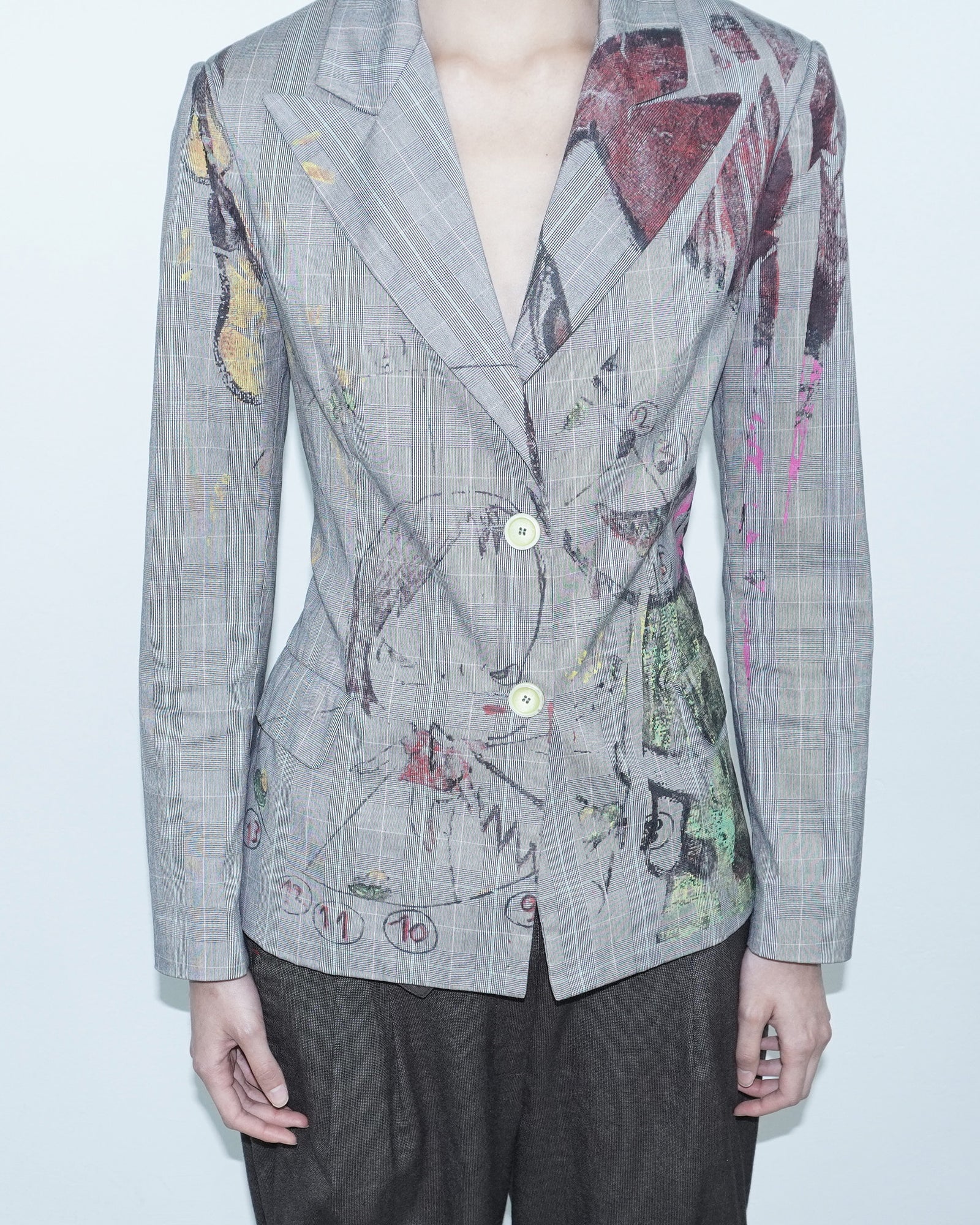 tartan blazer with dolls print