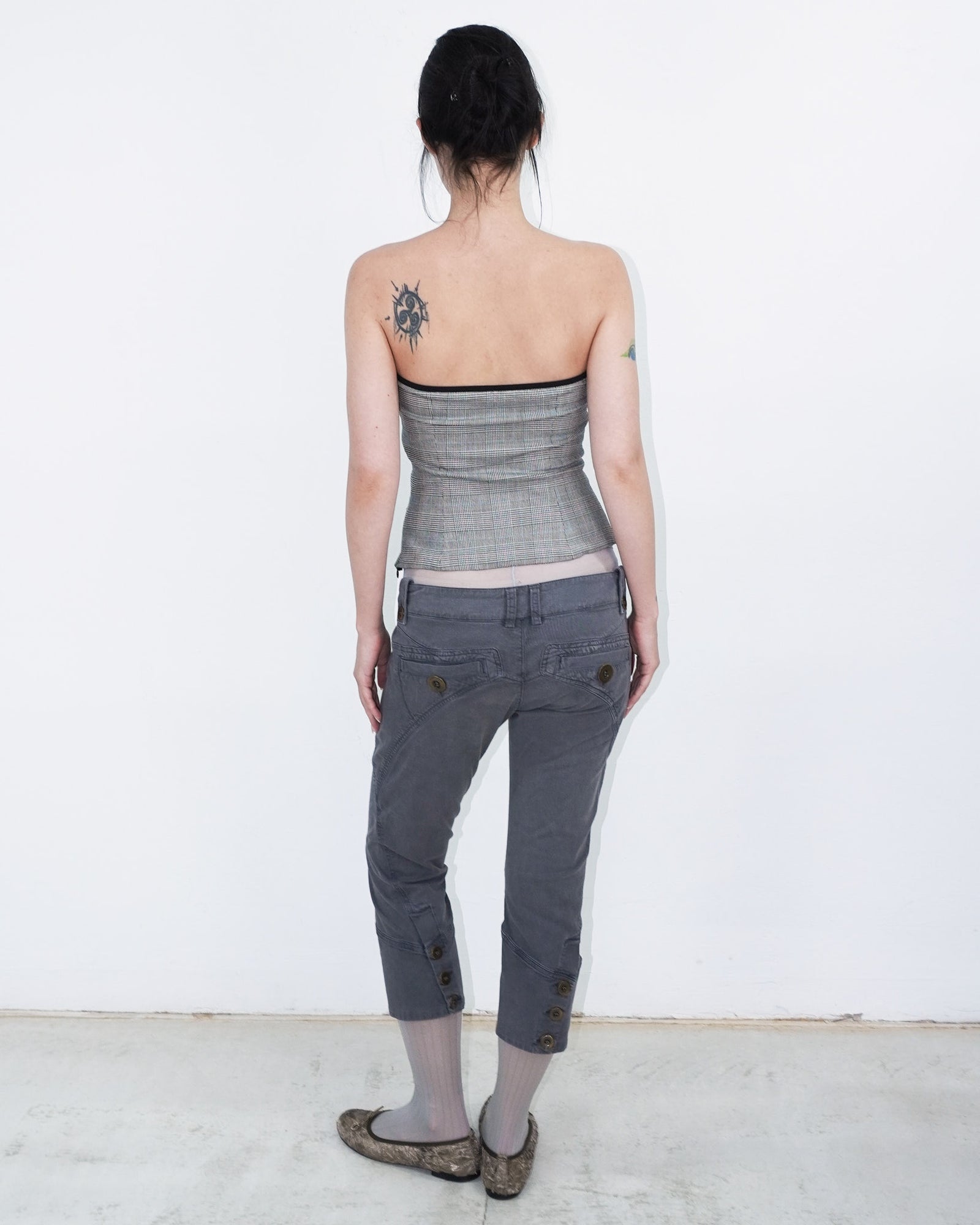 tartan tube top with ribbon and dress patches