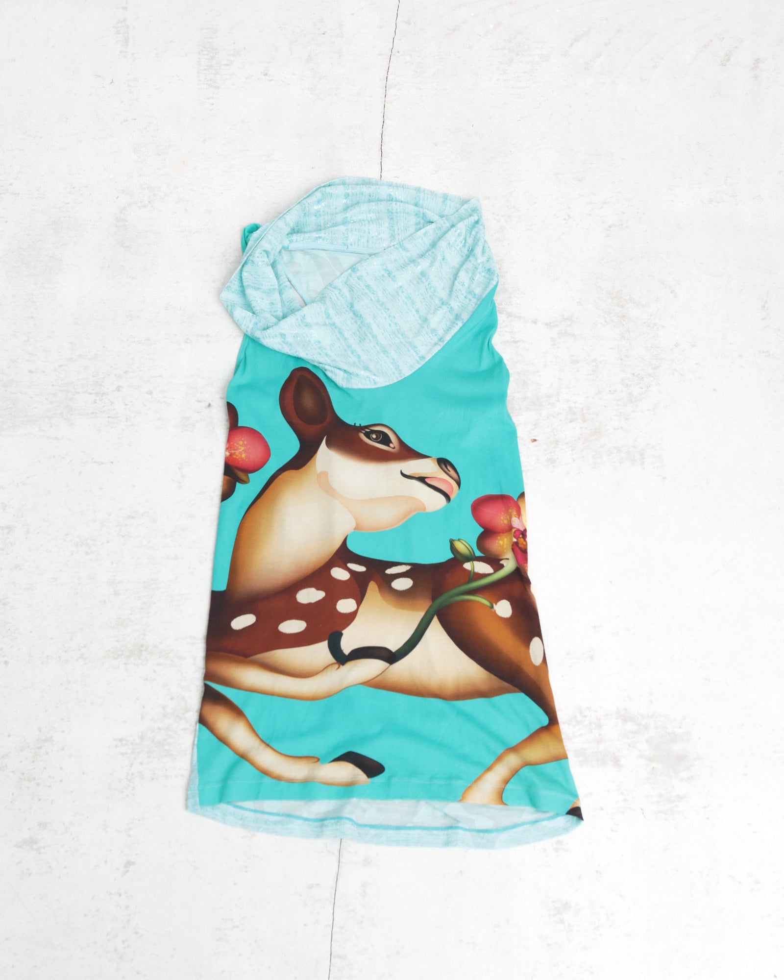 turquoise deer print long top