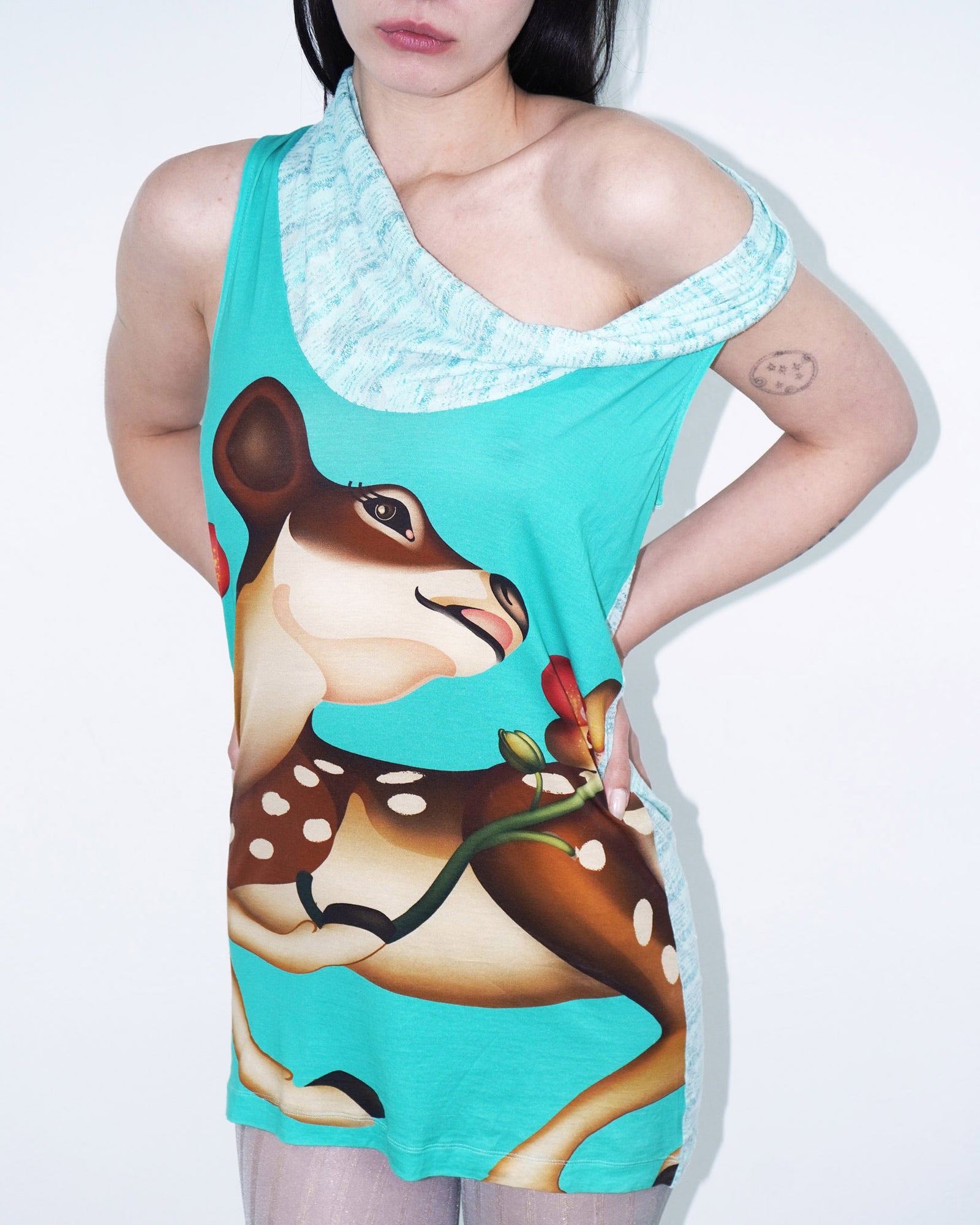 turquoise deer print long top