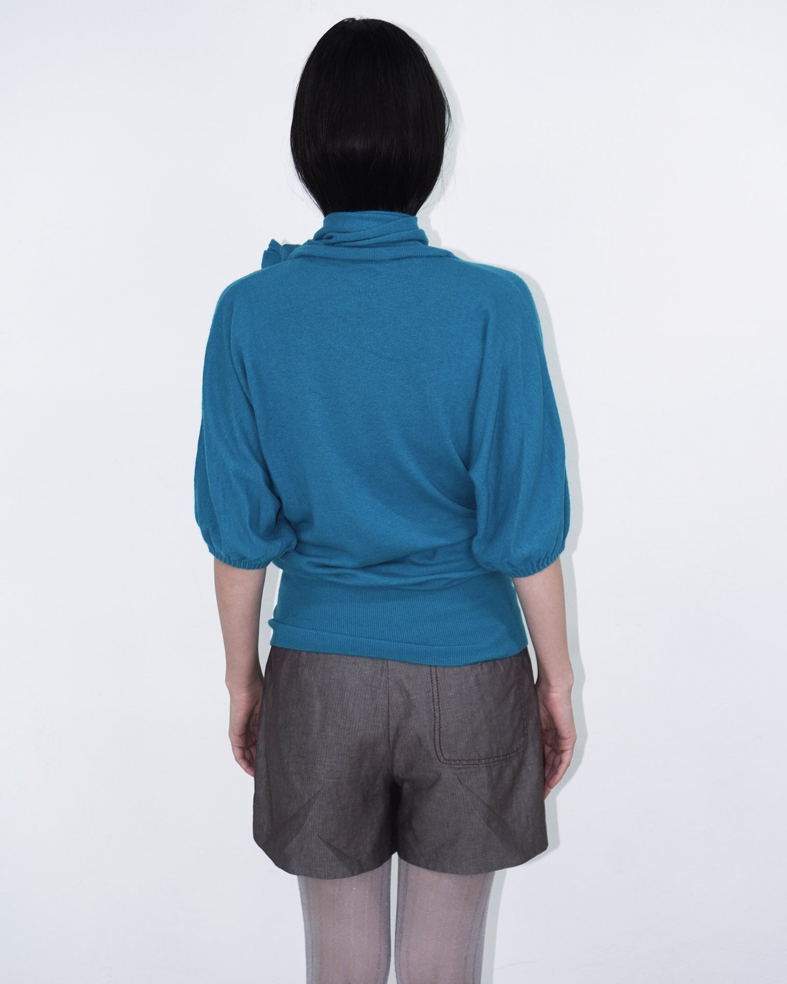 turquoise wool knit top with scarf