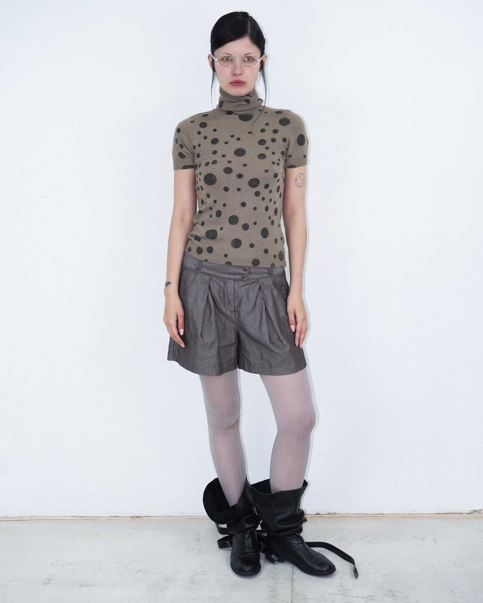 turtle neck knit top with polka dots