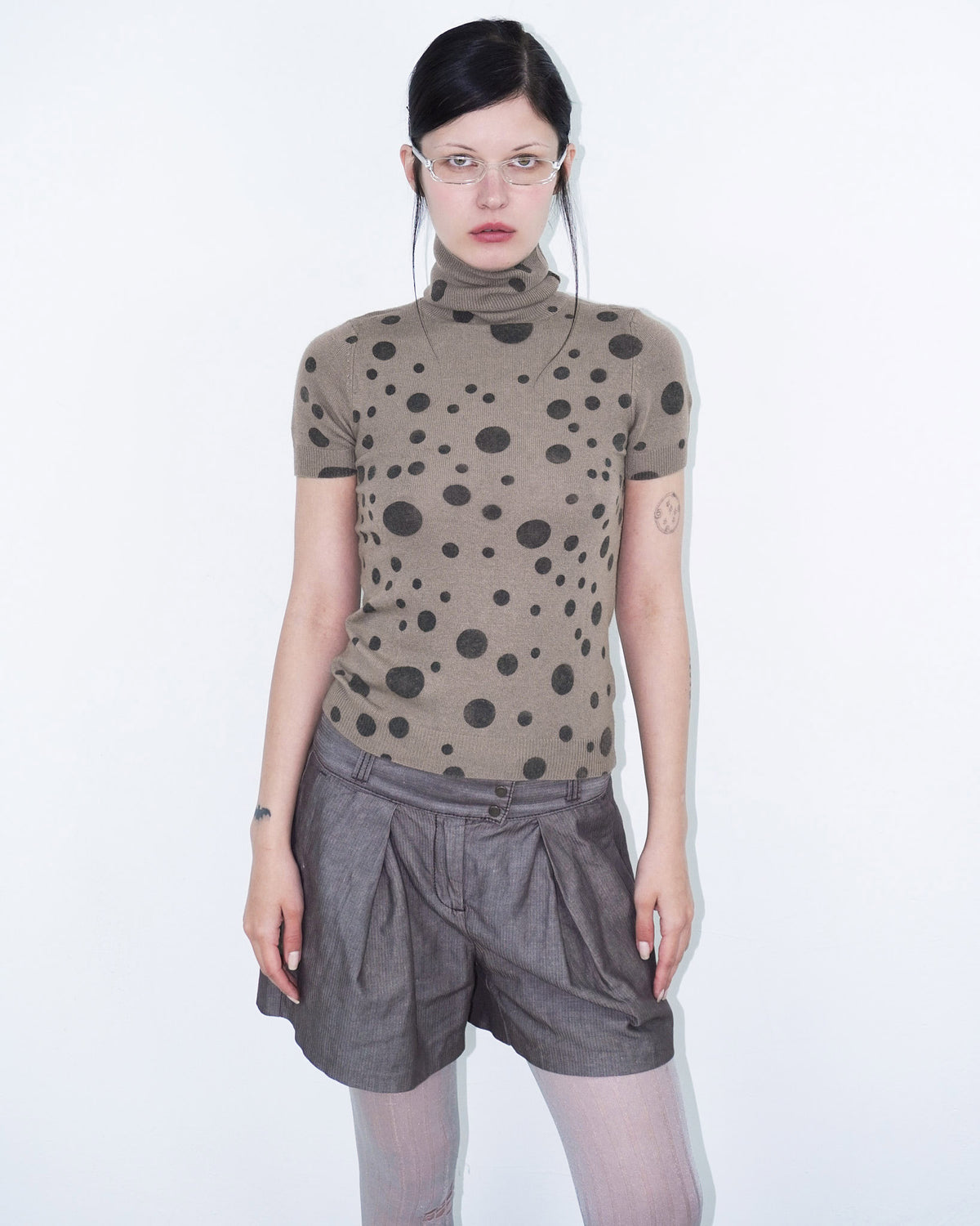 turtle neck knit top with polka dots