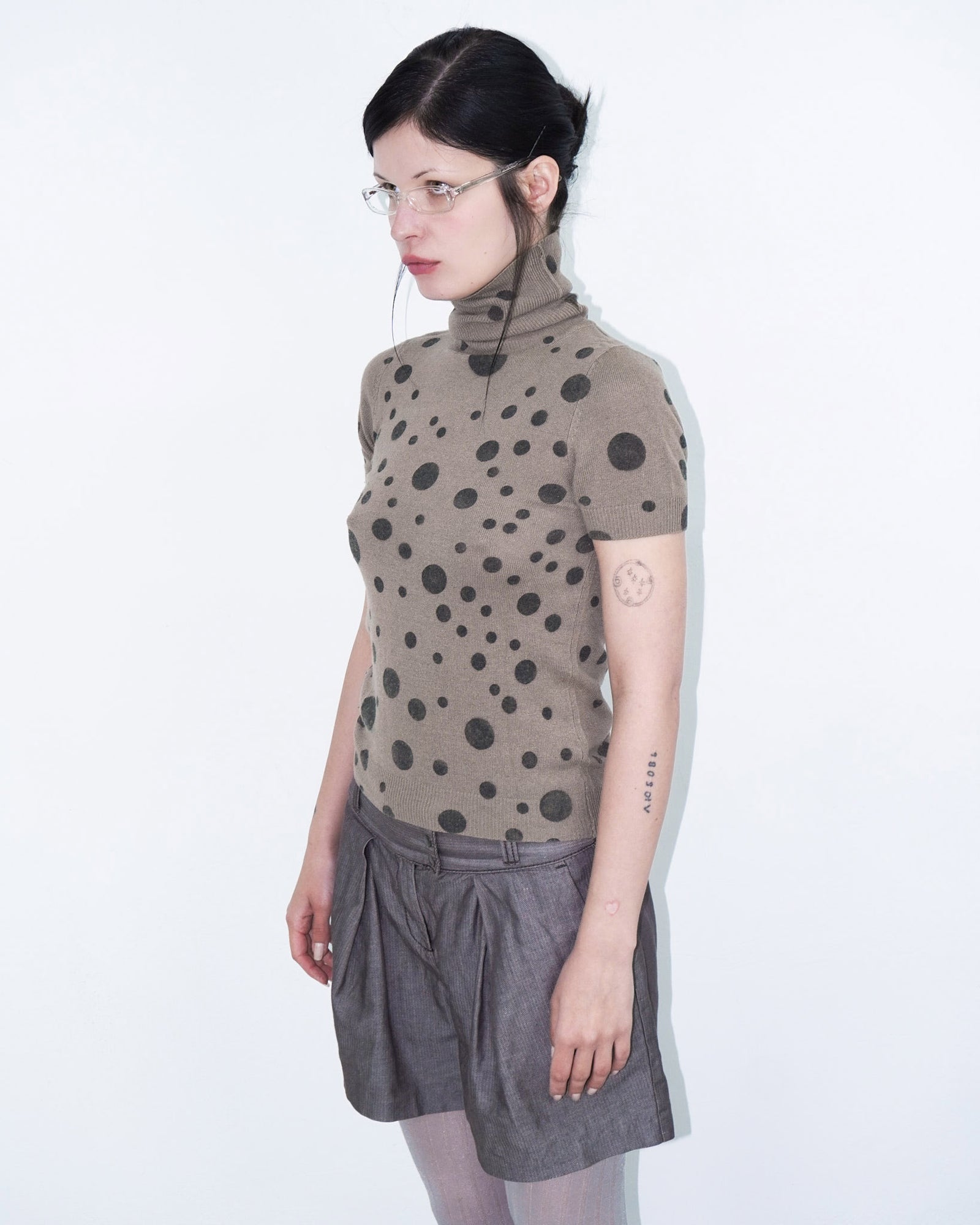 turtle neck knit top with polka dots