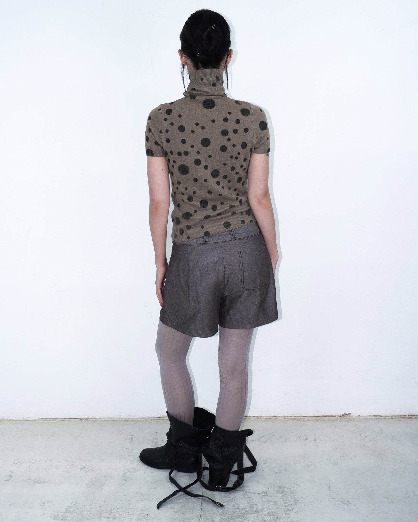turtle neck knit top with polka dots