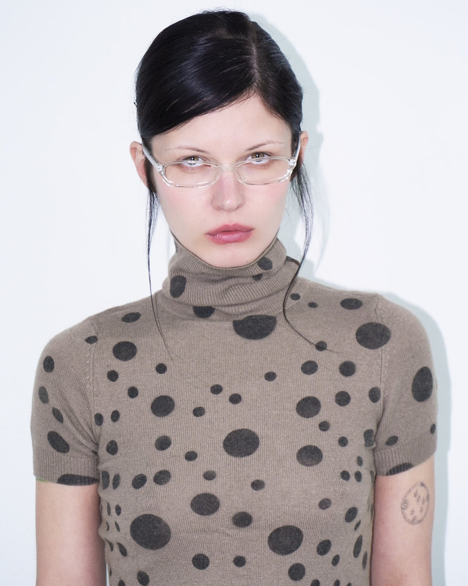 turtle neck knit top with polka dots