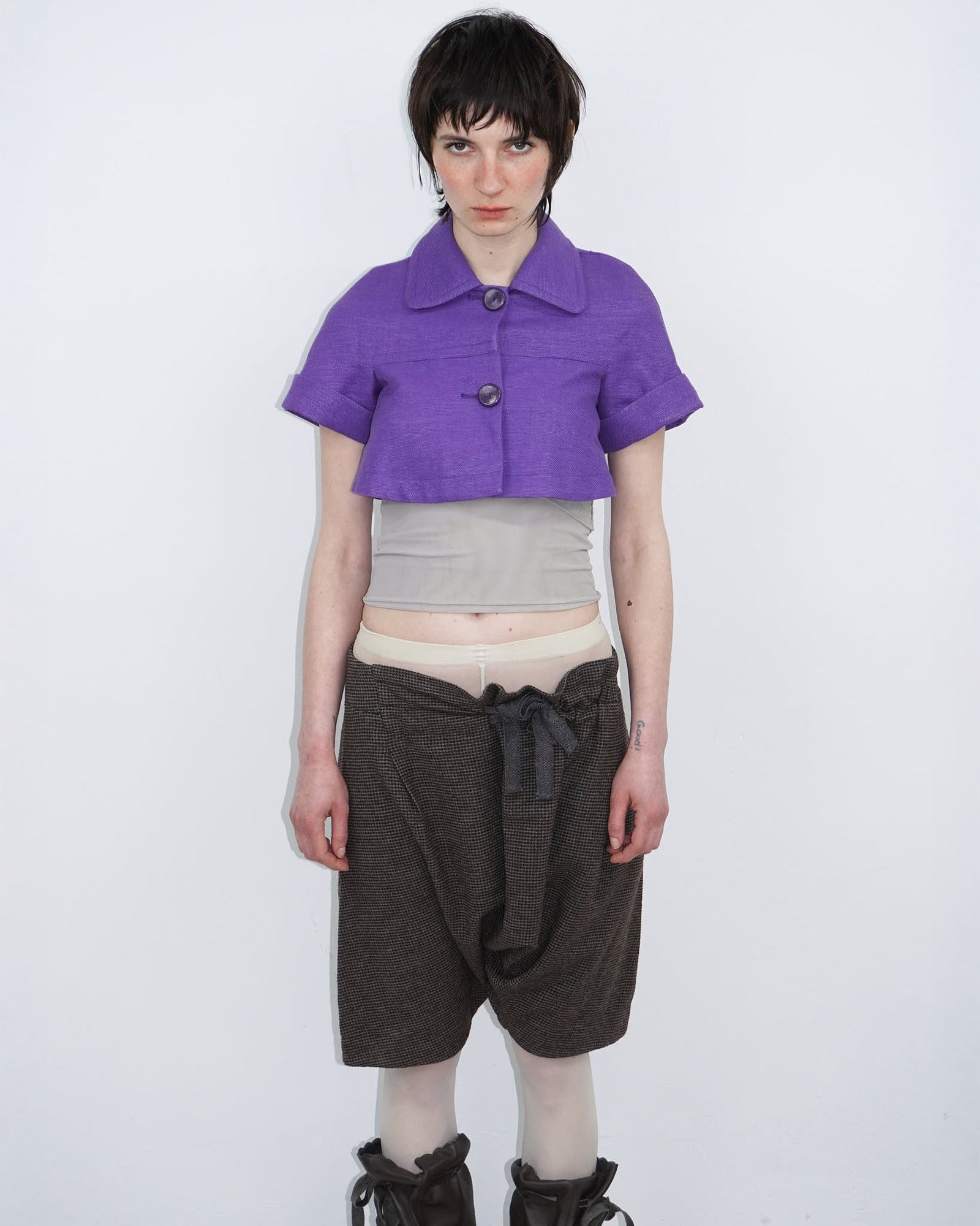 violet short sleeve cropped bolero