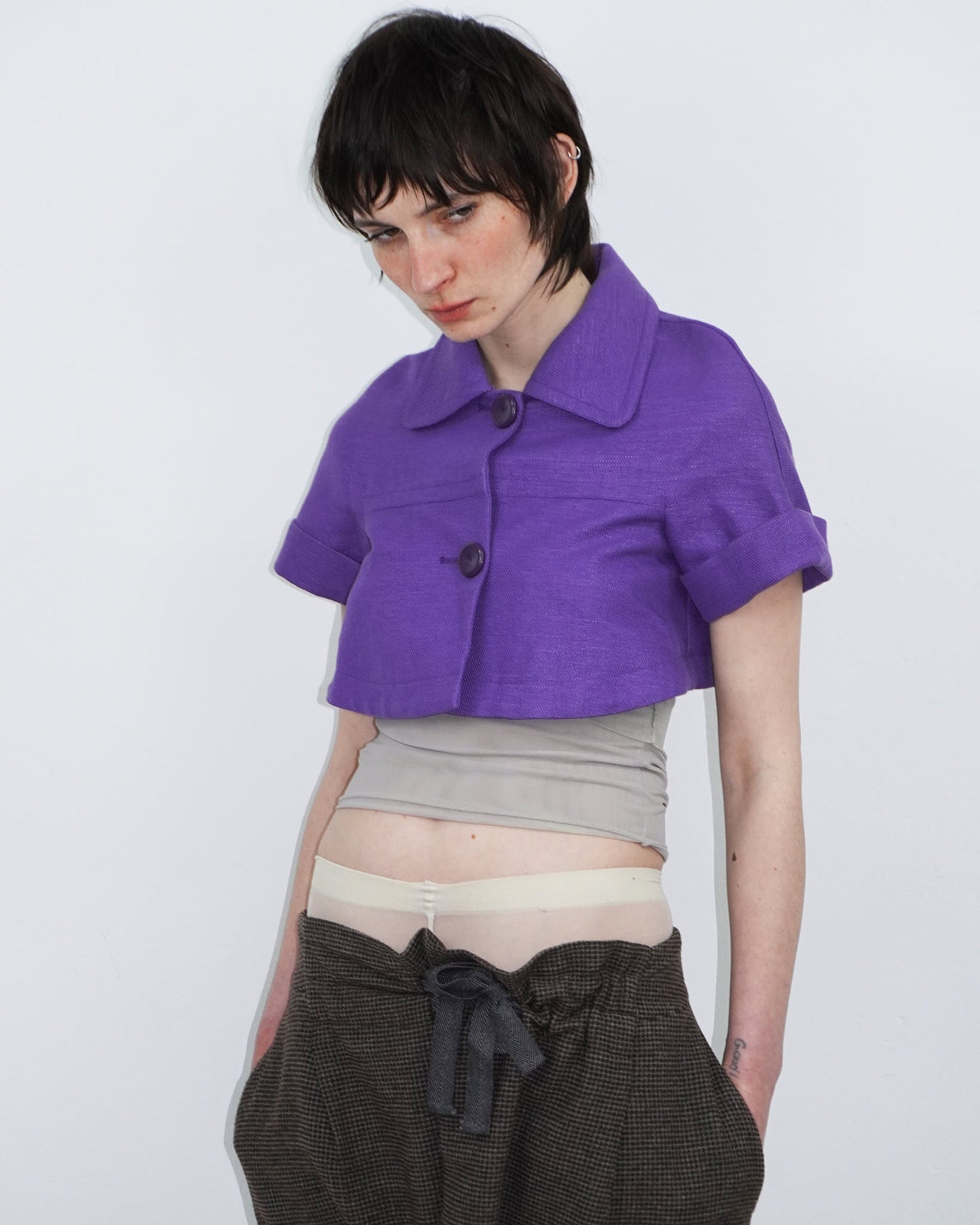 violet short sleeve cropped bolero