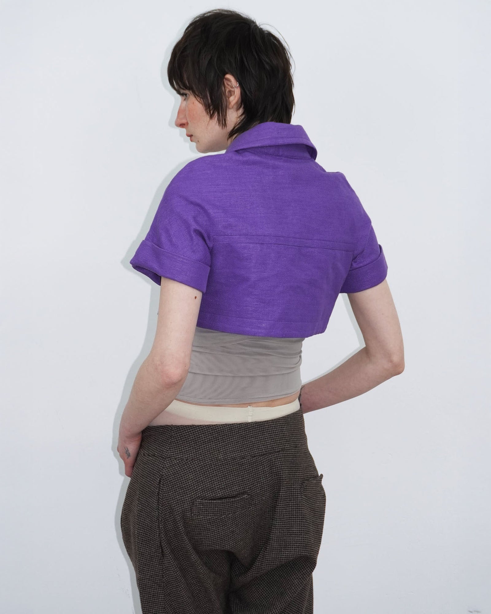 violet short sleeve cropped bolero
