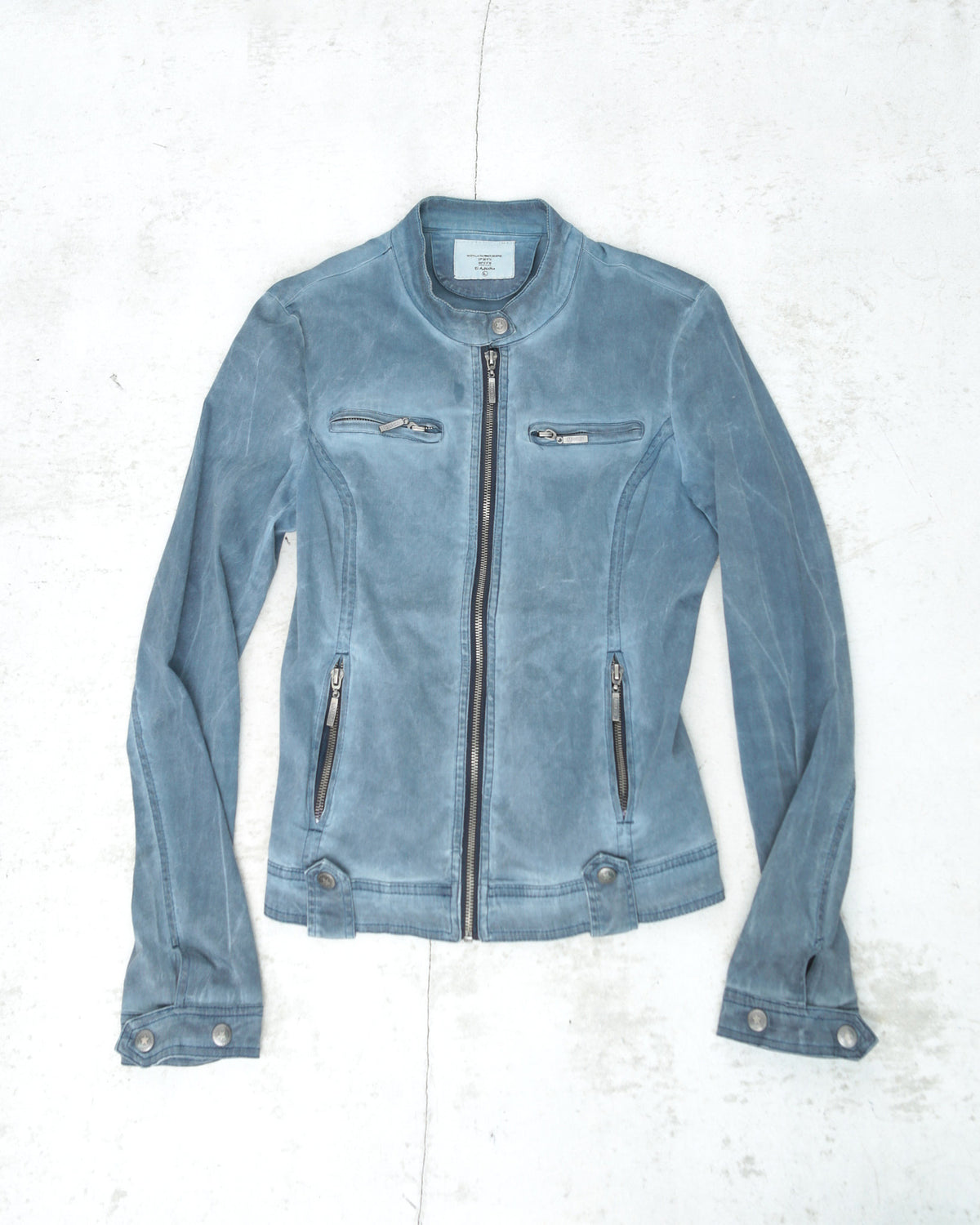 washed blue cotton biker jacket