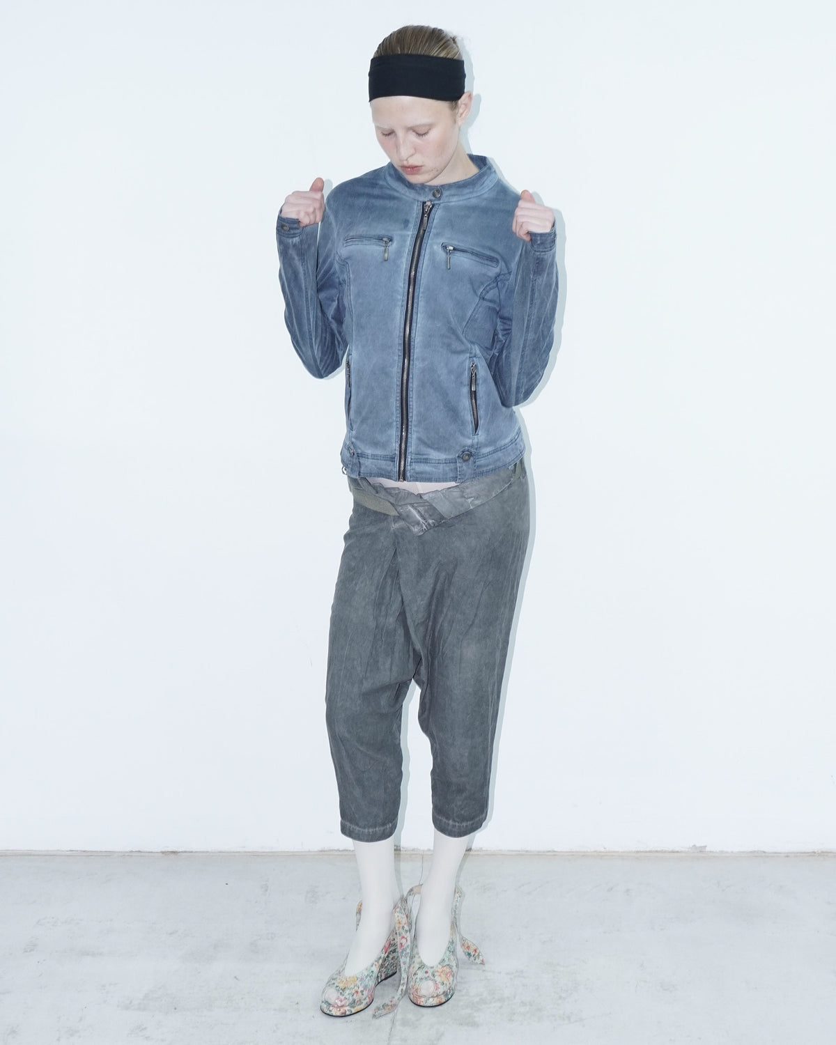 washed blue cotton biker jacket