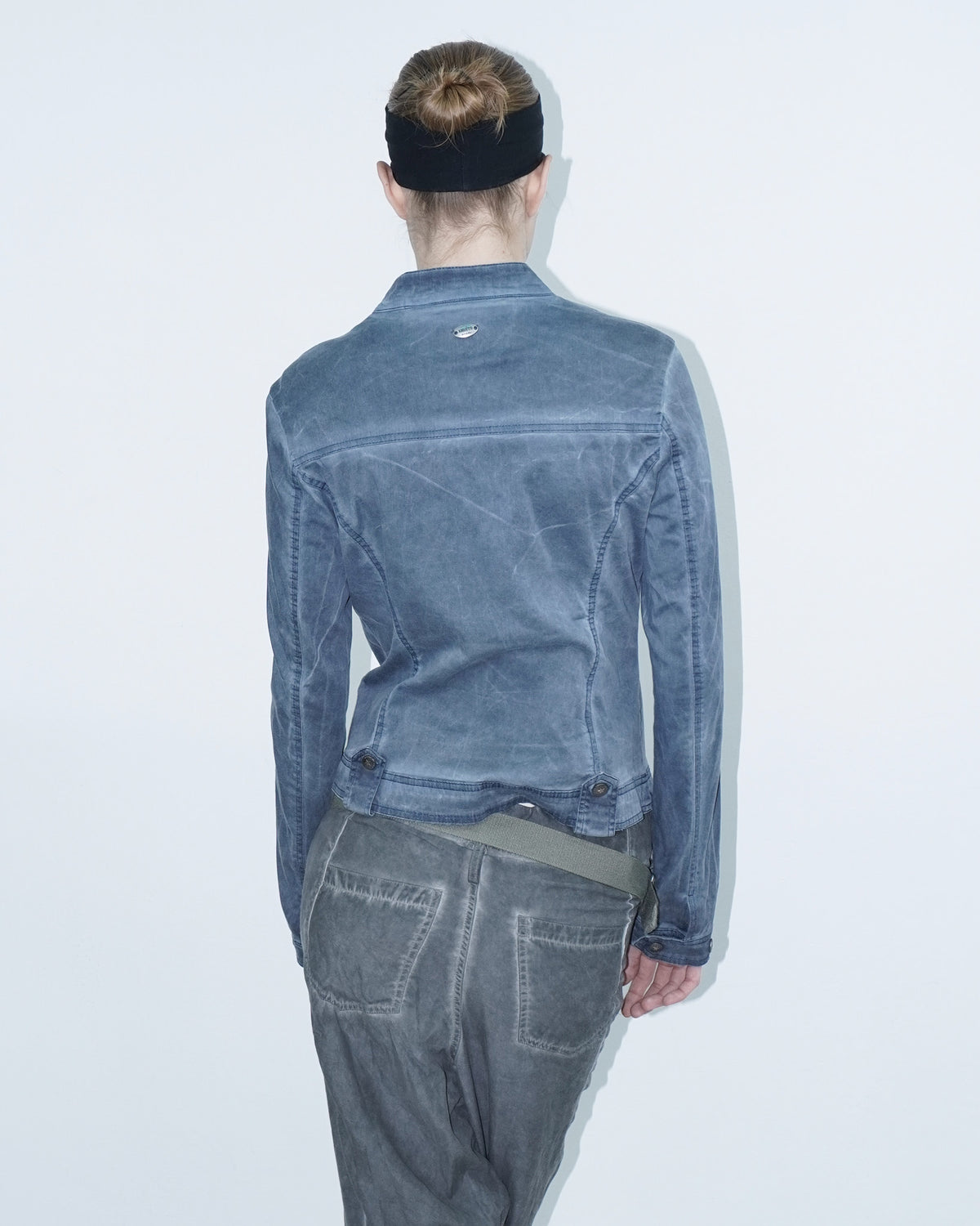 washed blue cotton biker jacket