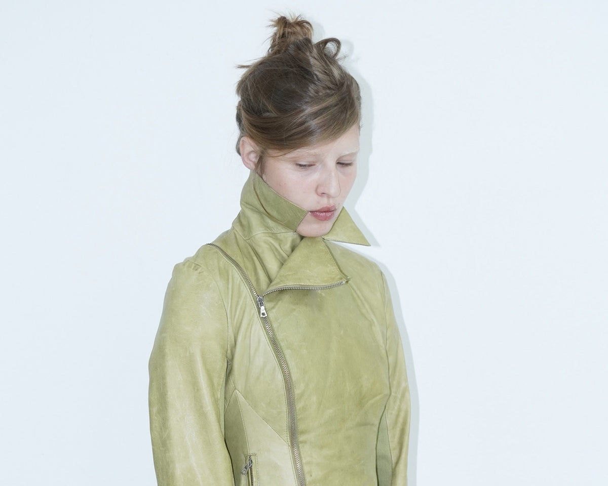 washed light green leather jacket