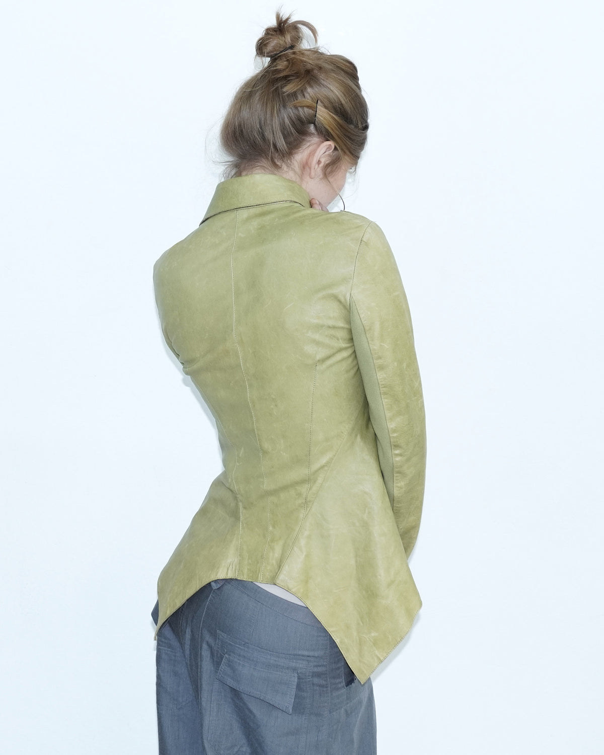 washed light green leather jacket