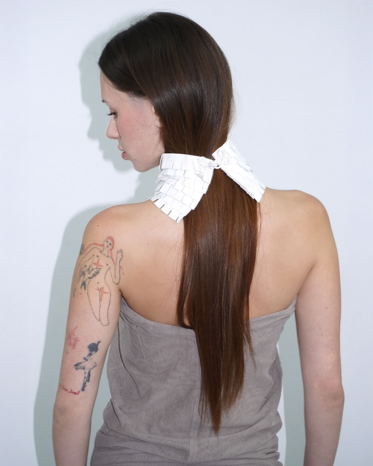 white leather fringe neck piece