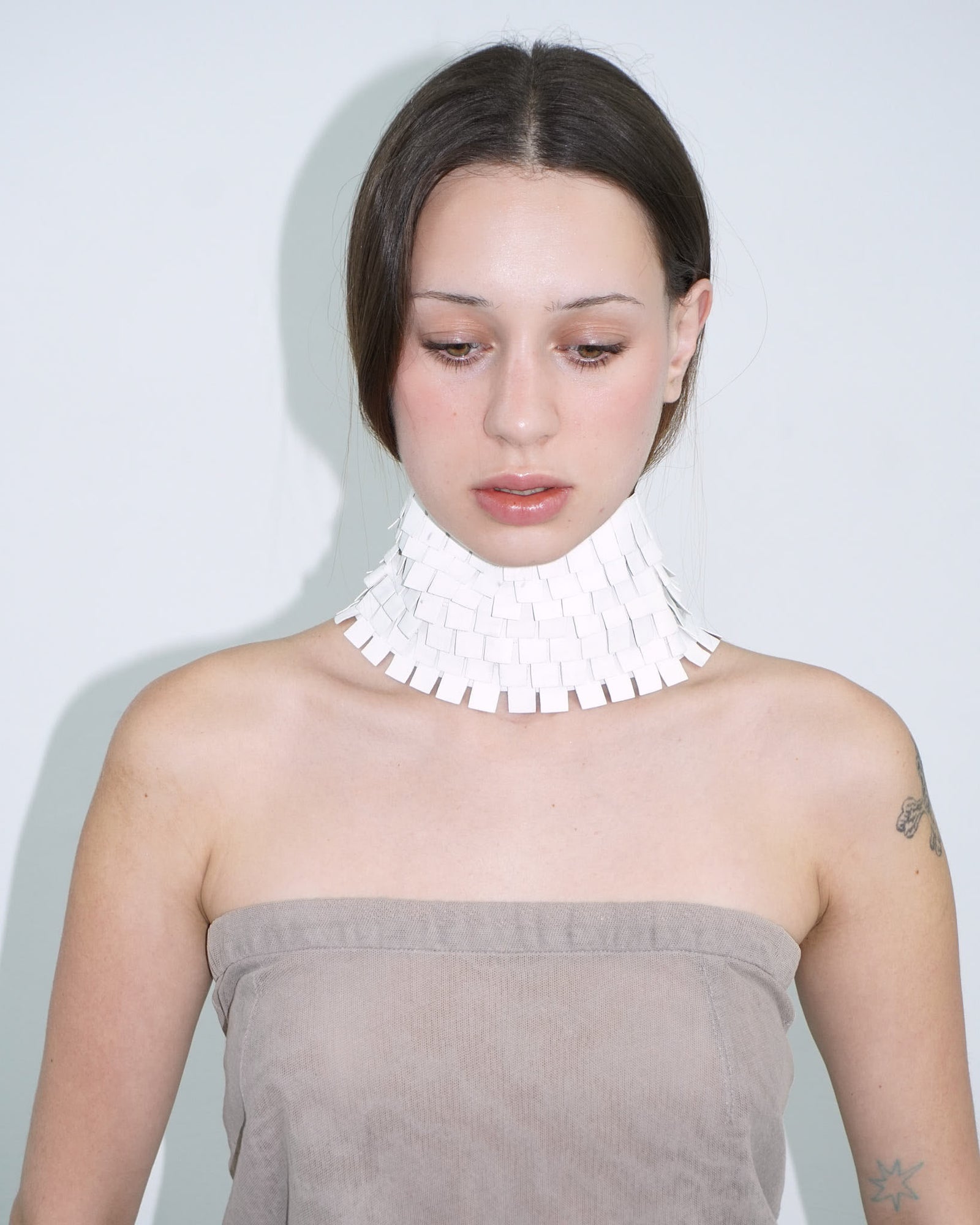 white leather fringe neck piece