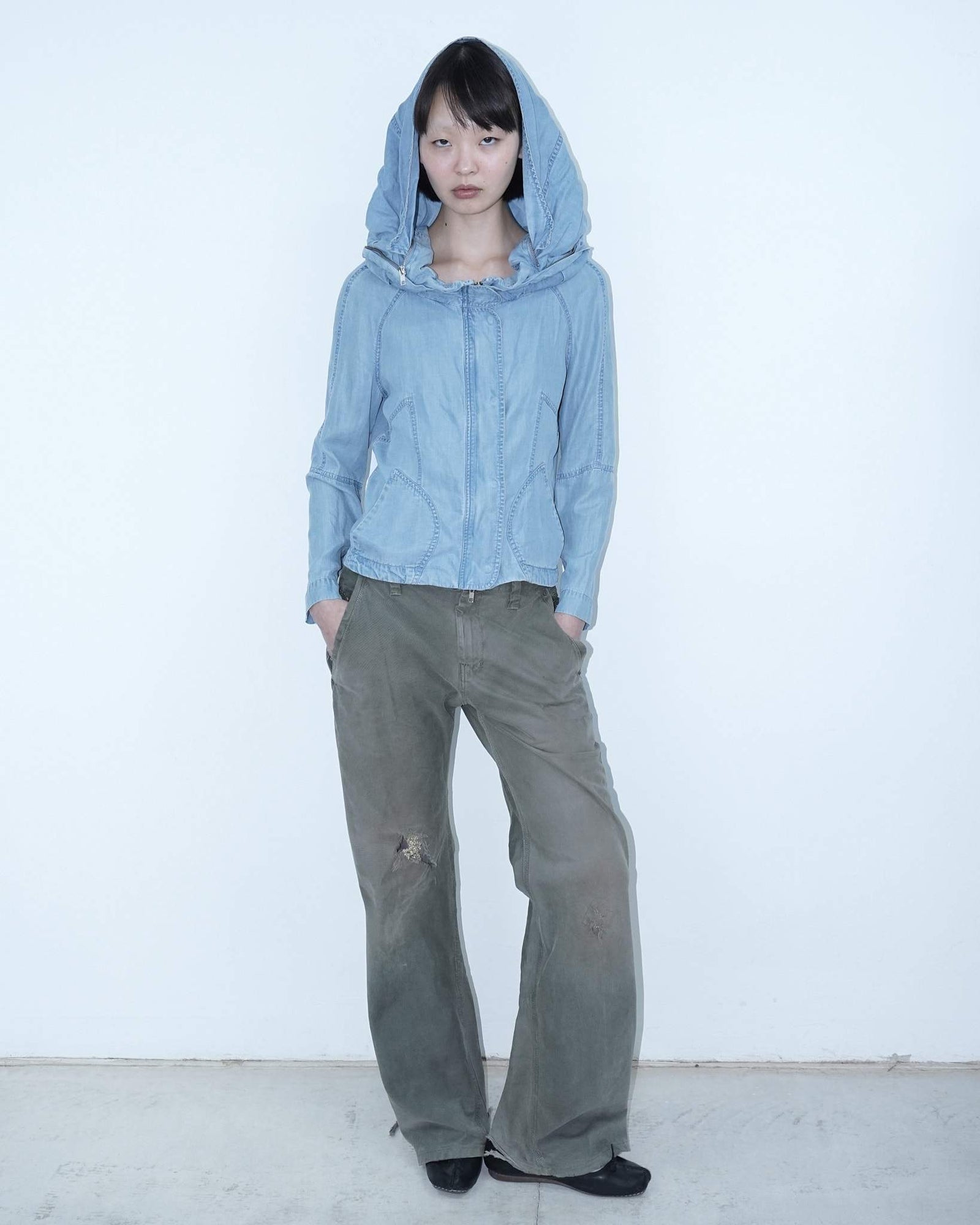 wide hood denim jacket