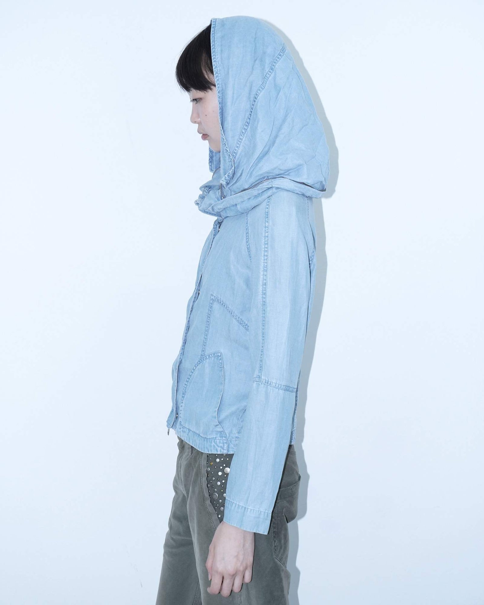 wide hood denim jacket