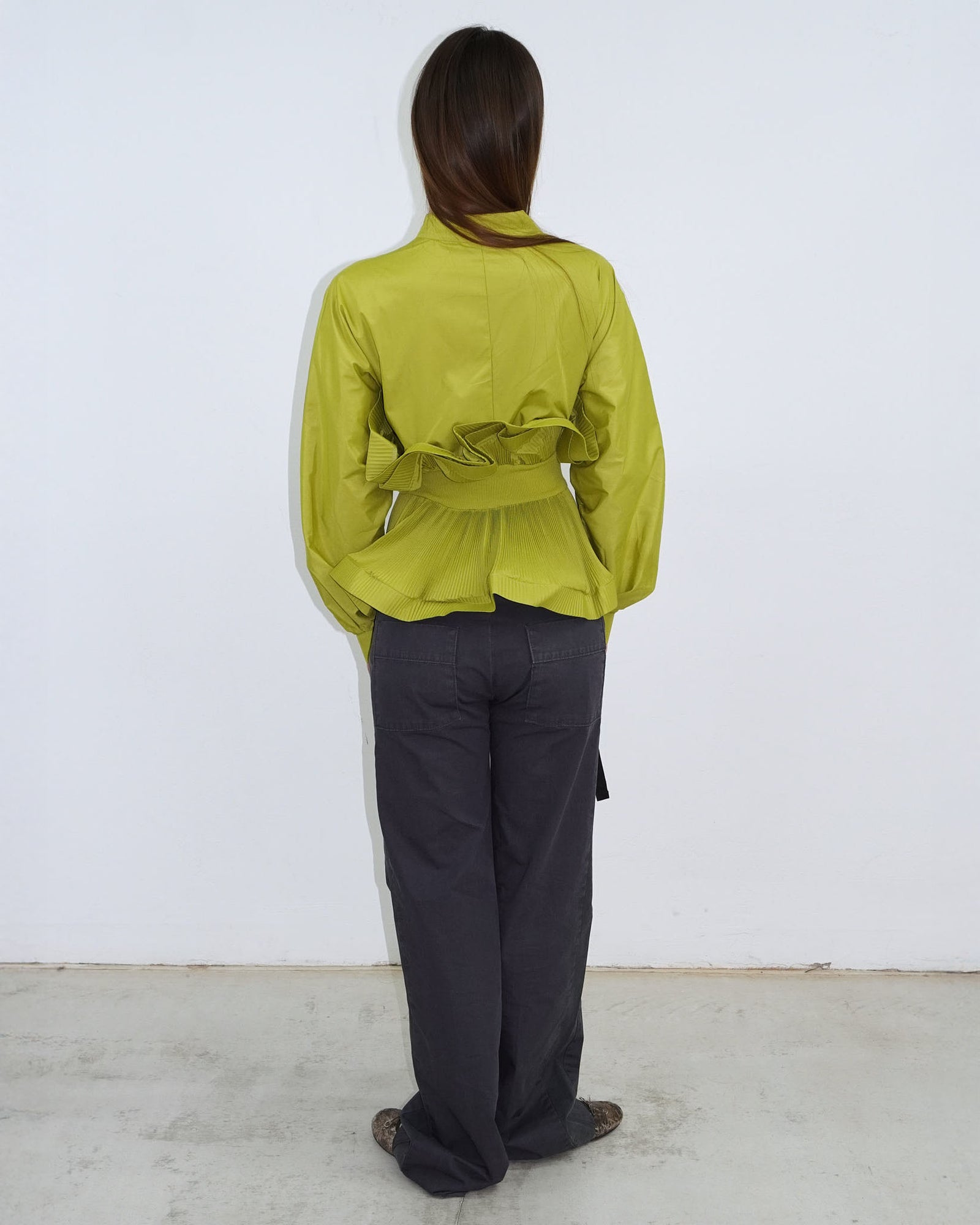 yellow-green pleated structured shirt