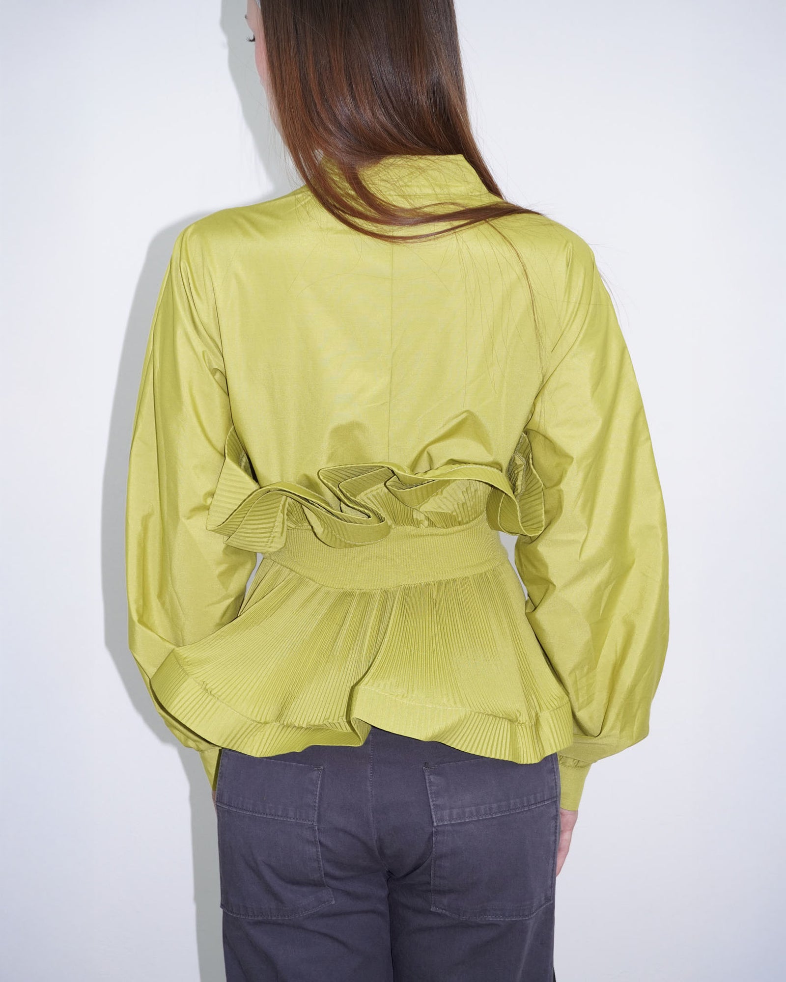 yellow-green pleated structured shirt