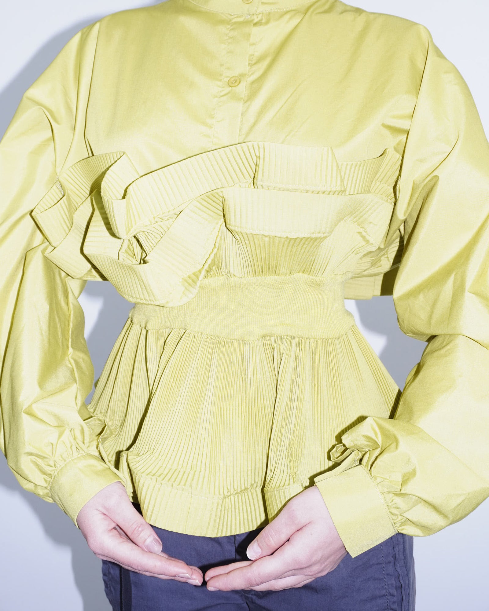 yellow-green pleated structured shirt