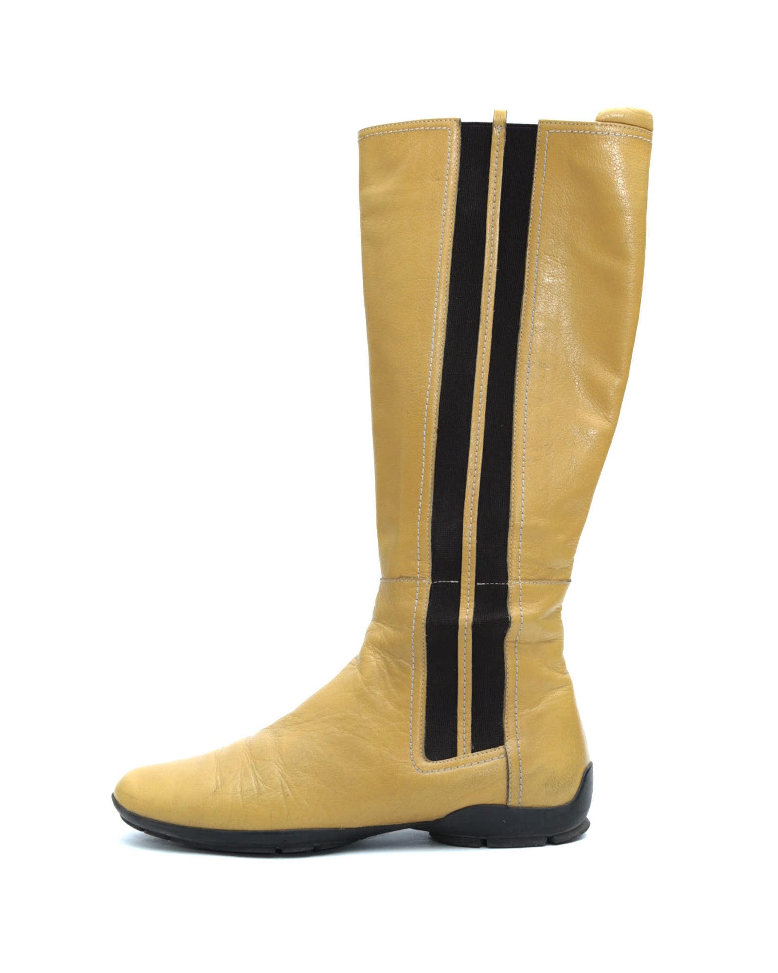 yellow leather knee-high boots