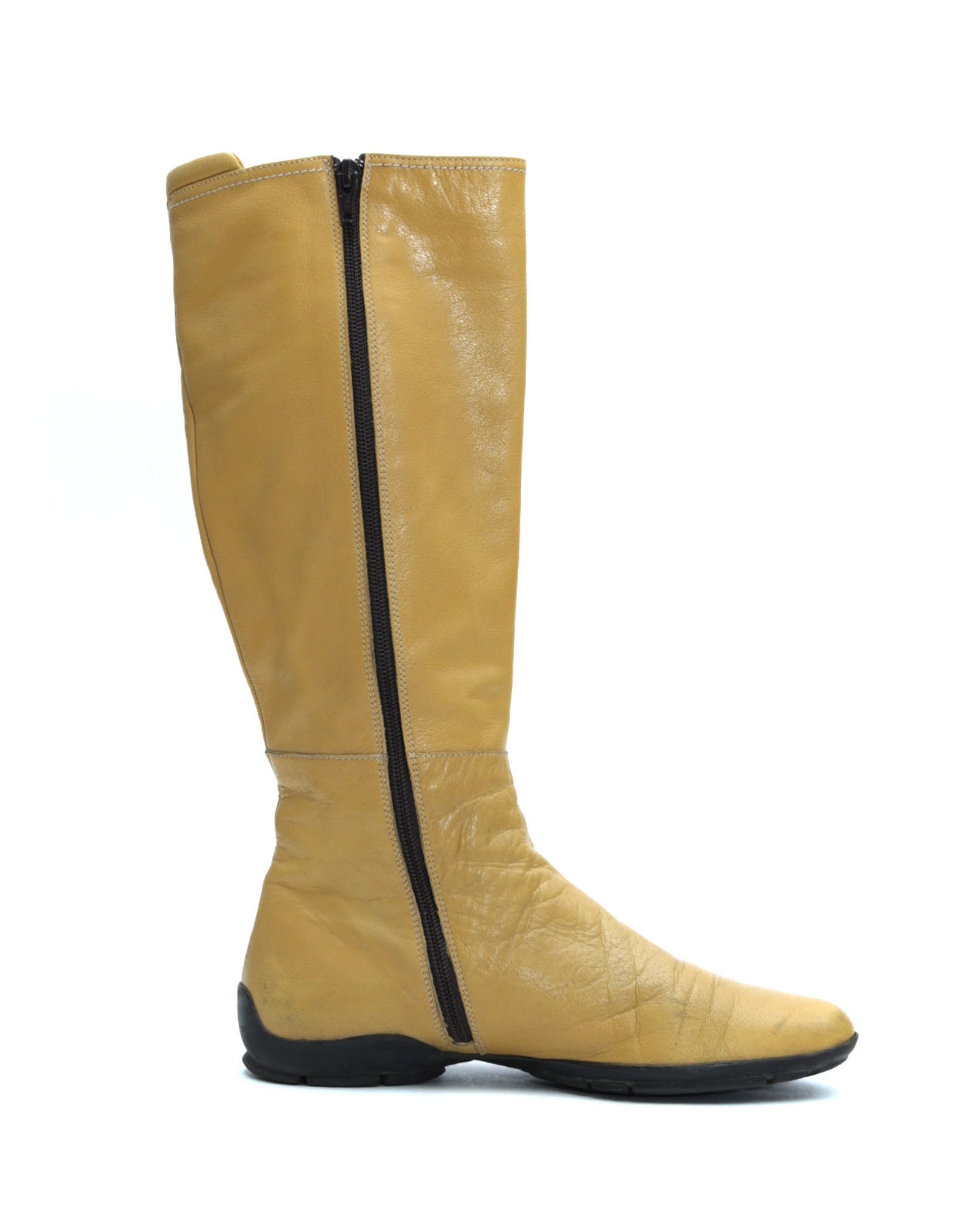 yellow leather knee-high boots
