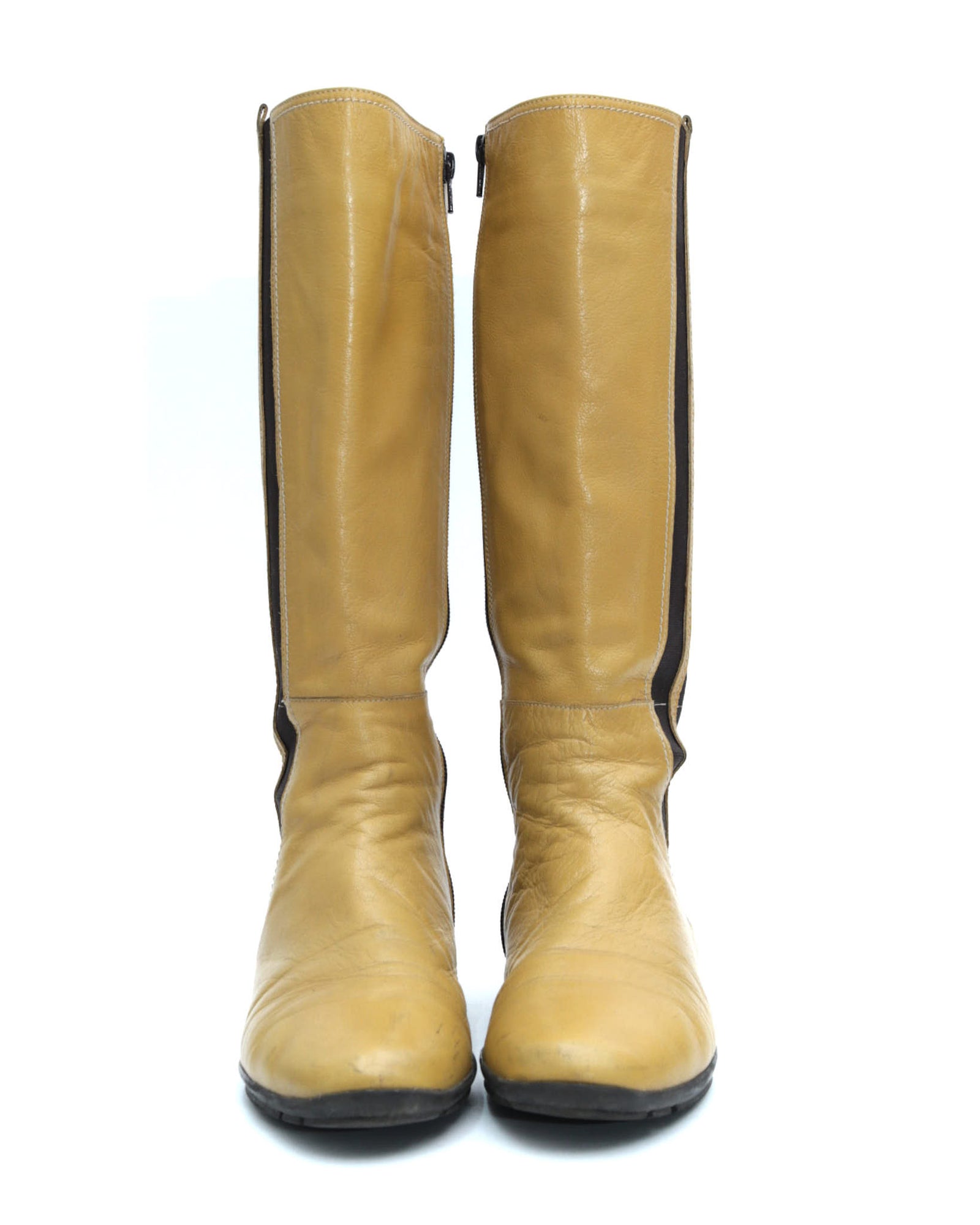 yellow leather knee-high boots