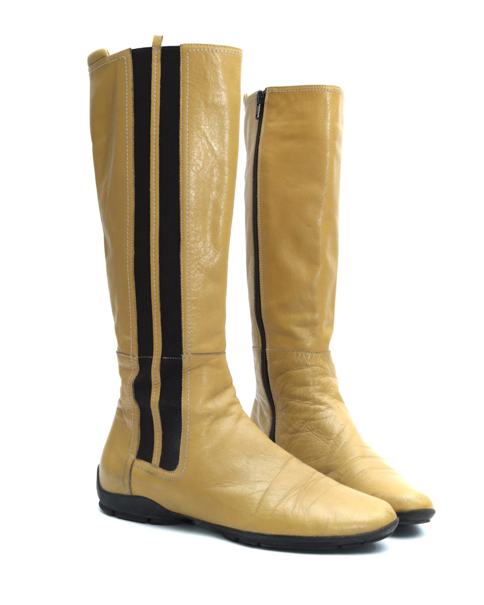 yellow leather knee-high boots