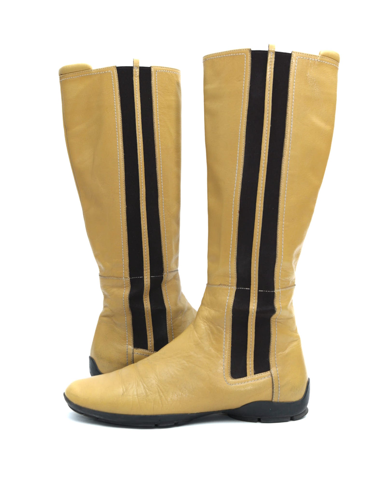 yellow leather knee-high boots