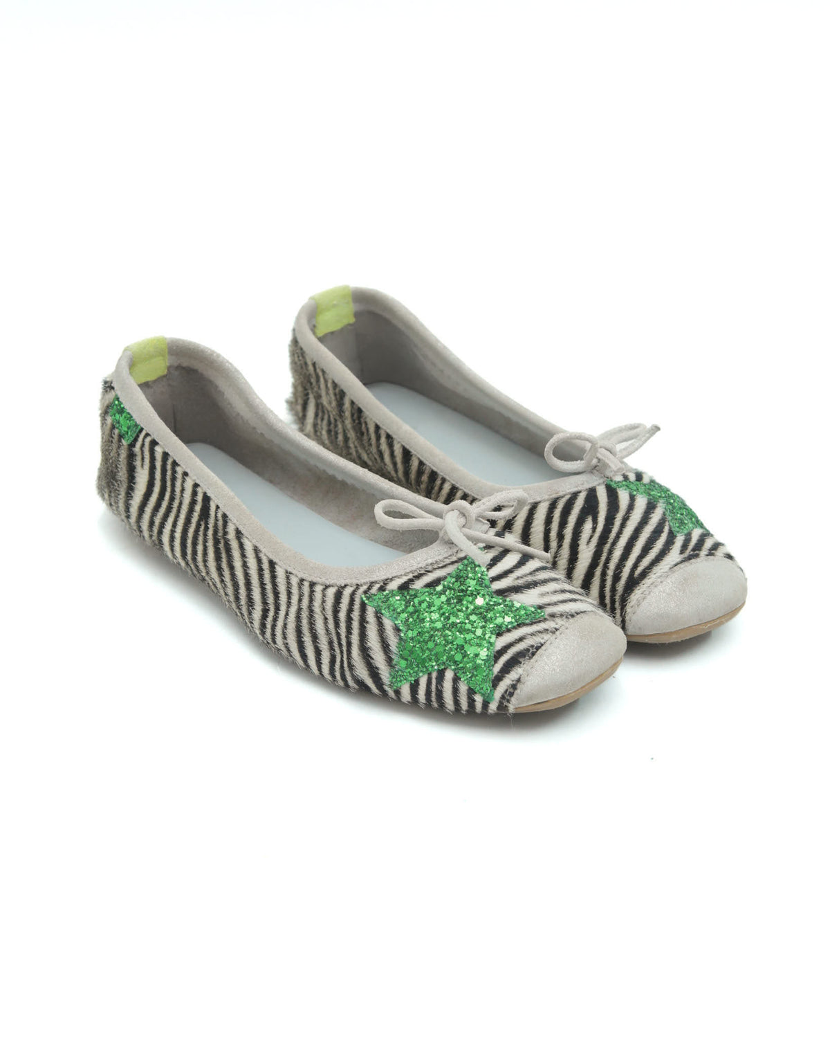 zebra print star ballet flats