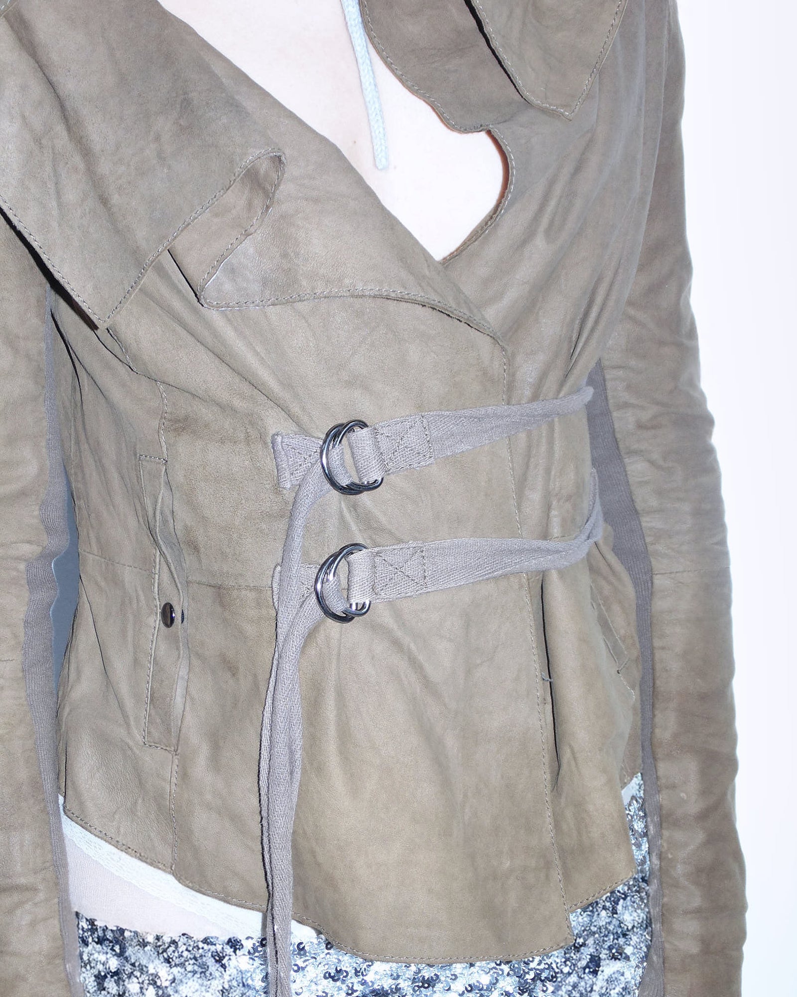 asymmetrical brown leather jacket