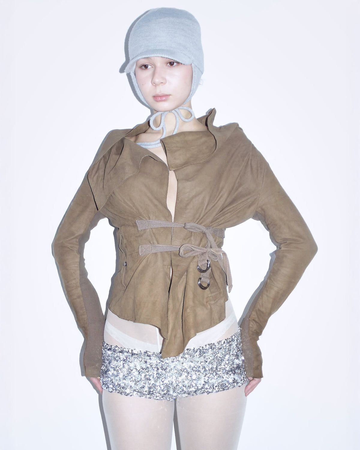 asymmetrical brown leather jacket