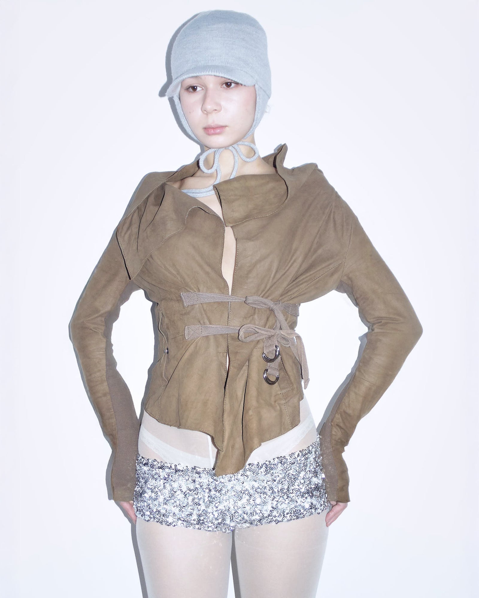 asymmetrical brown leather jacket