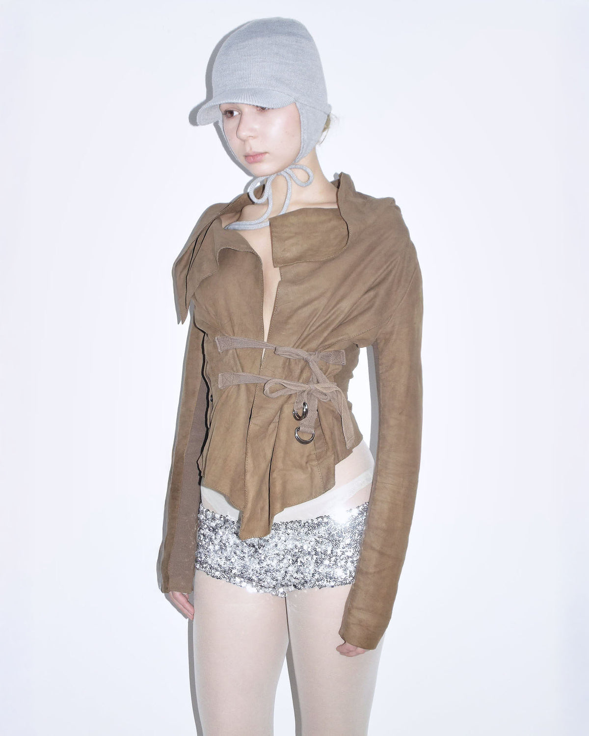 asymmetrical brown leather jacket