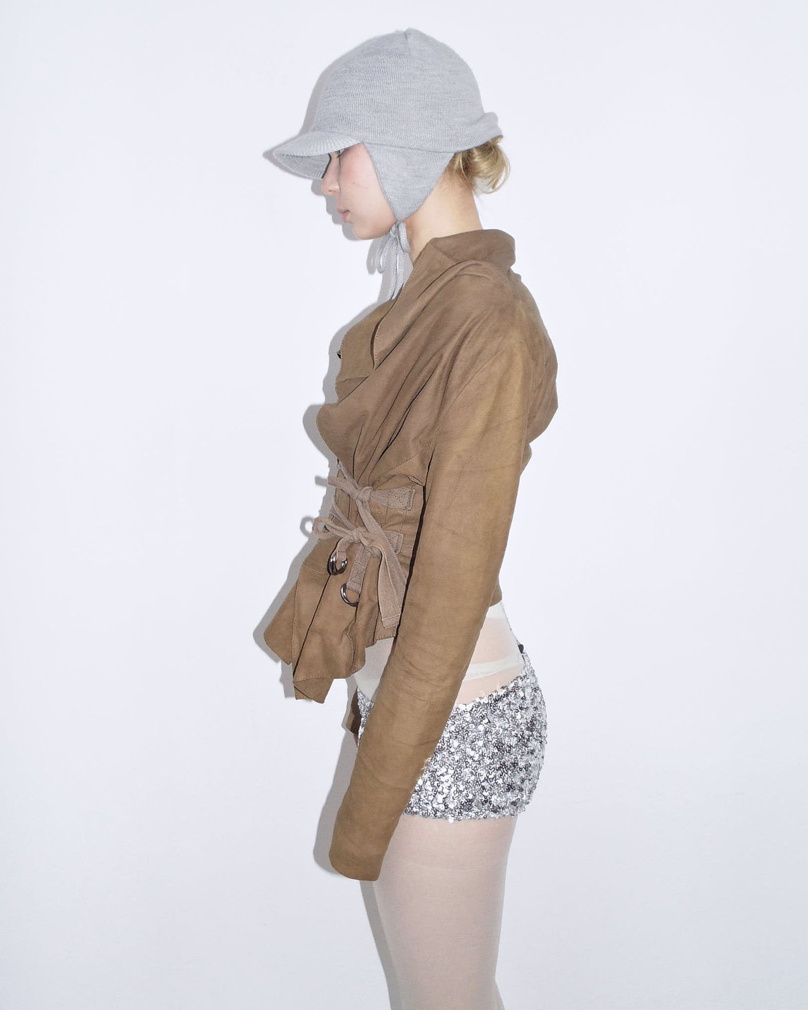 asymmetrical brown leather jacket
