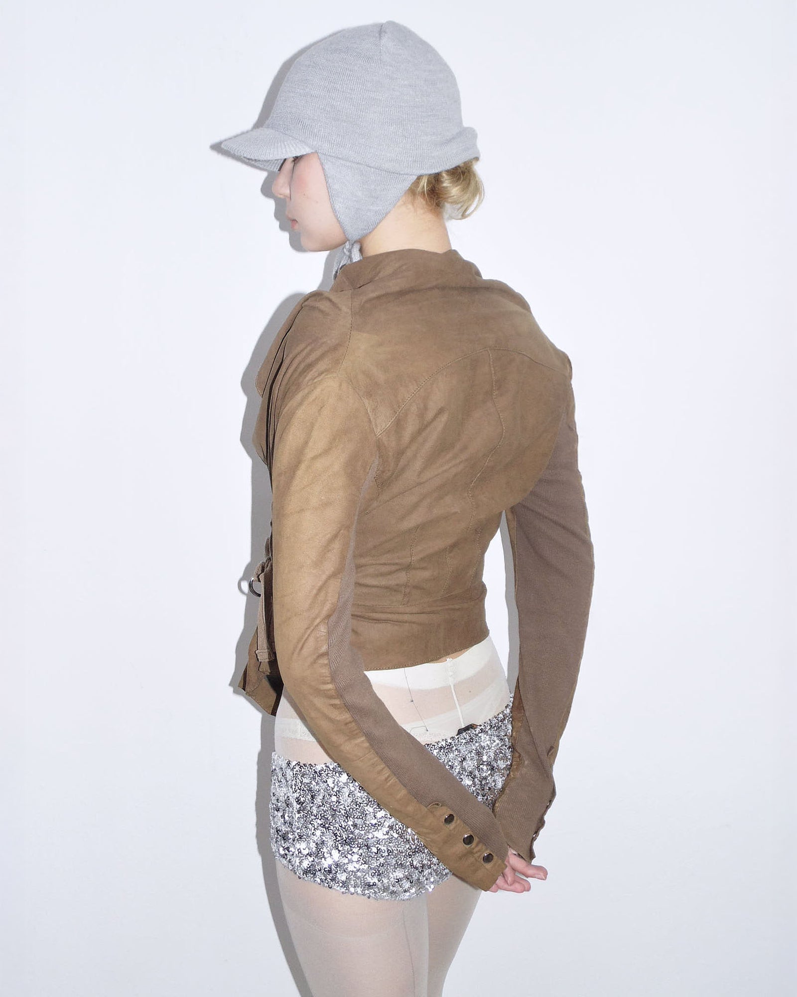 asymmetrical brown leather jacket