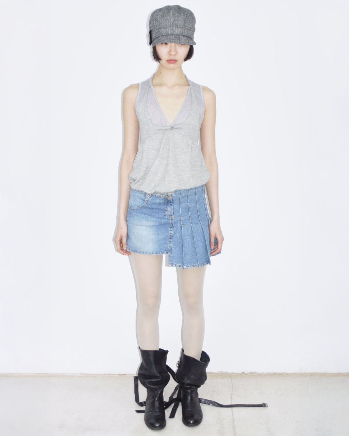 asymmetrical light denim mini skirt