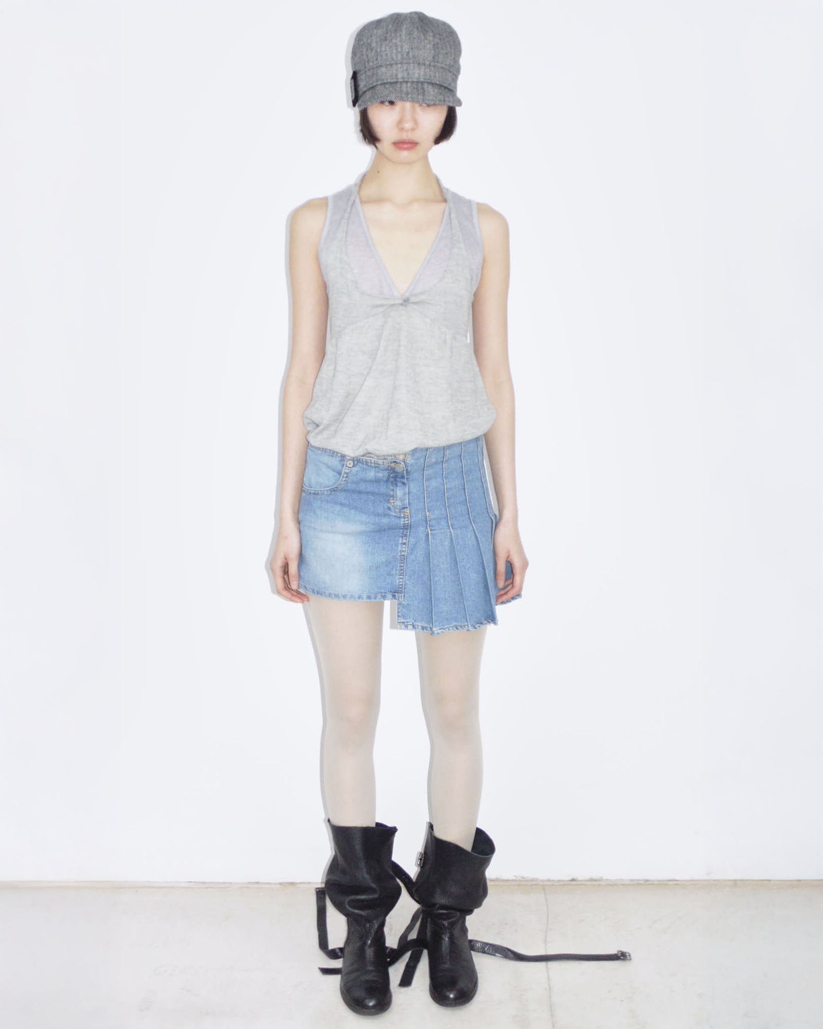 asymmetrical light denim mini skirt