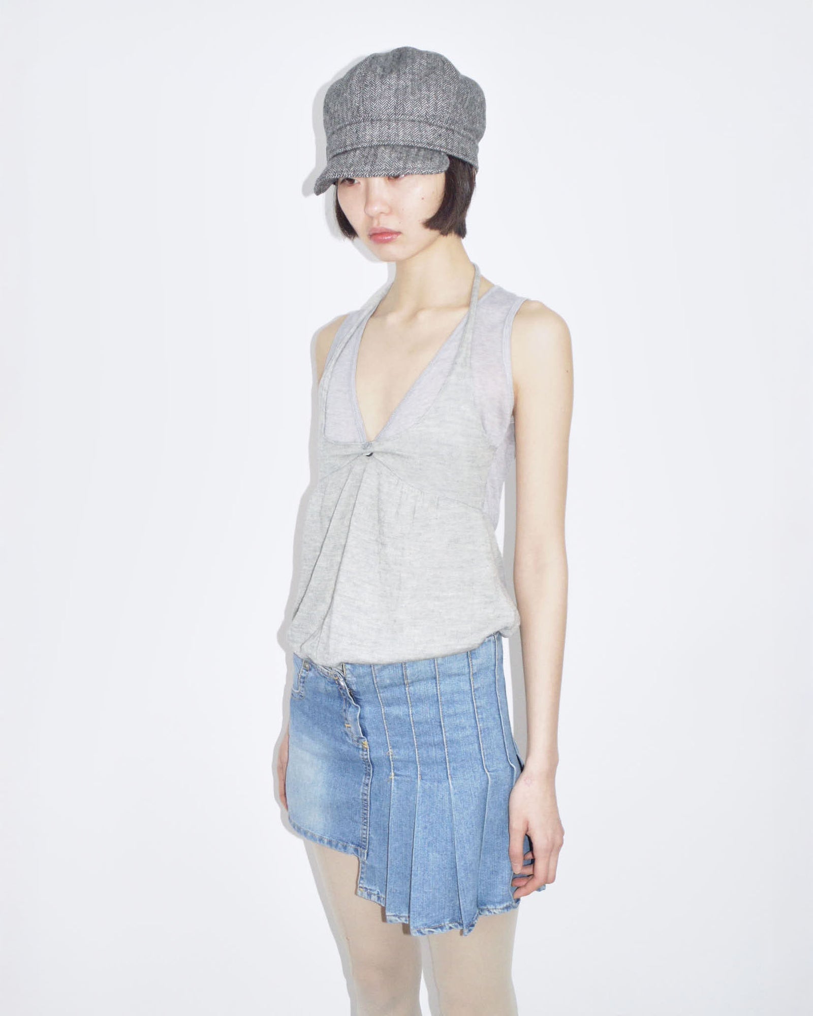 asymmetrical light denim mini skirt
