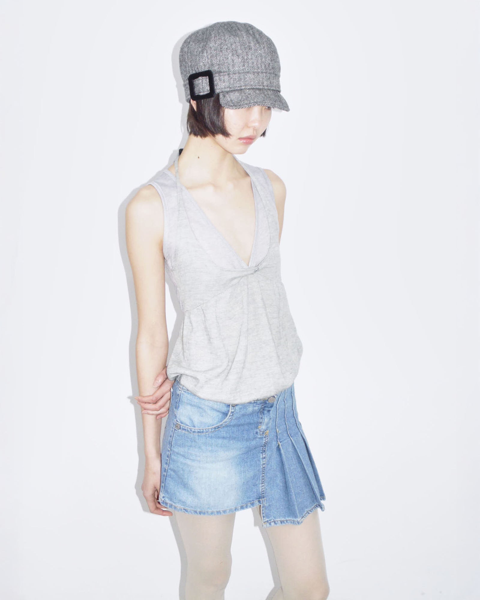 asymmetrical light denim mini skirt