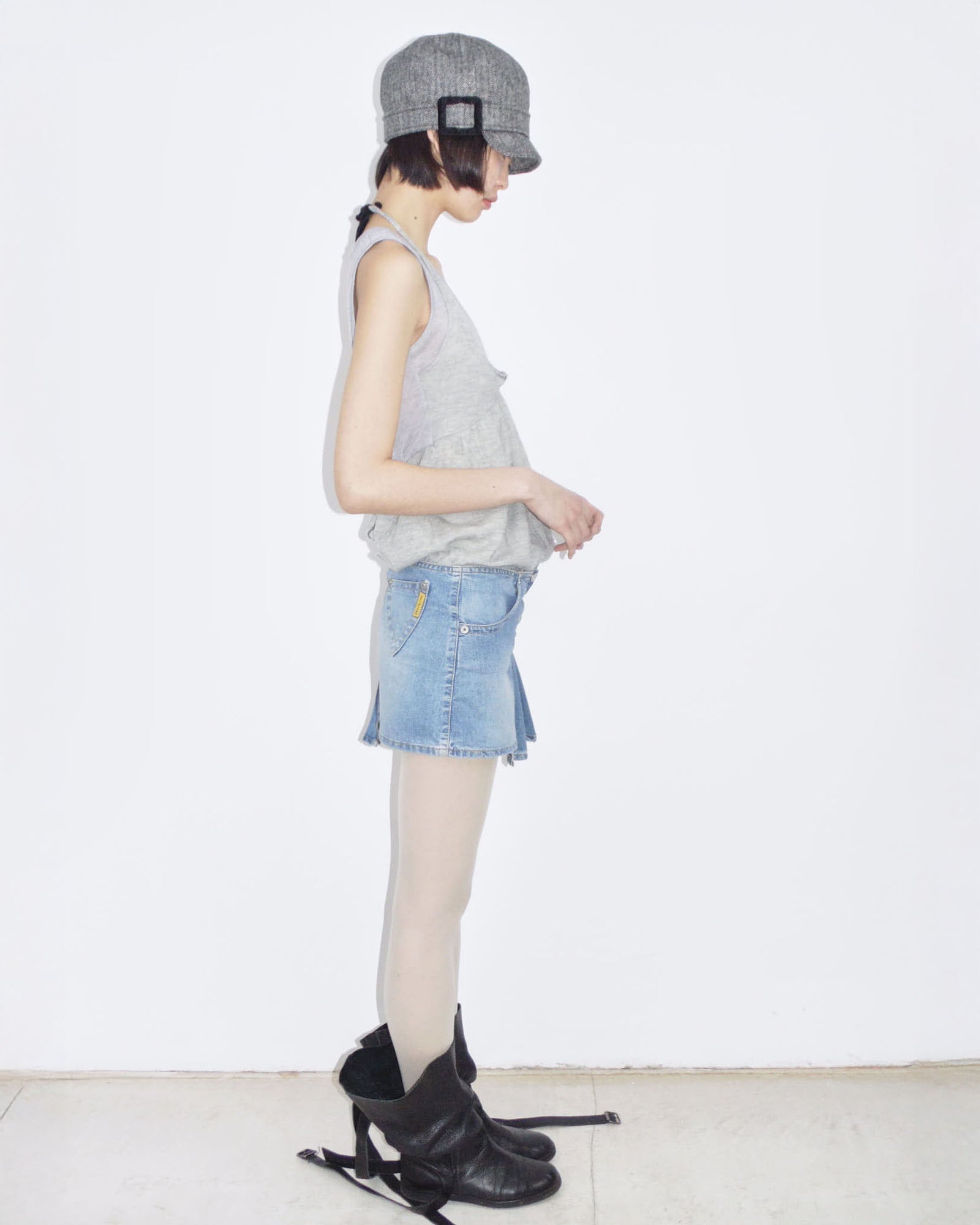 asymmetrical light denim mini skirt